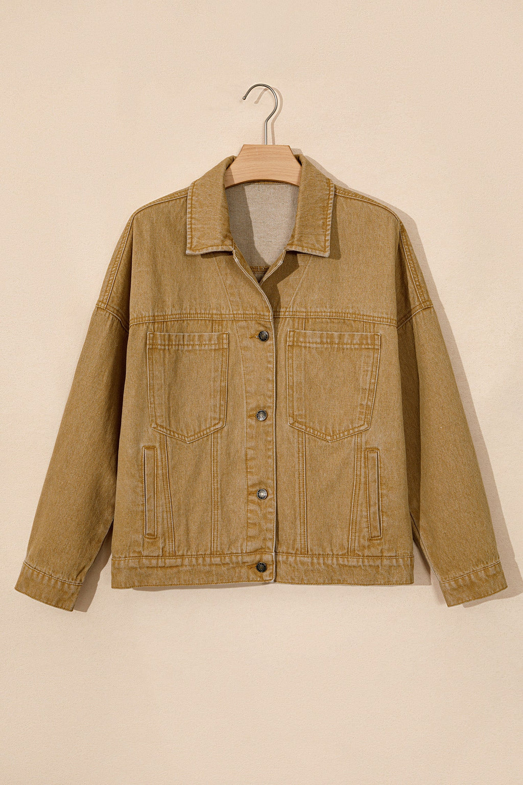 Solid Denim Long Sleeve Buttoned Collar Jacket — additional view 3