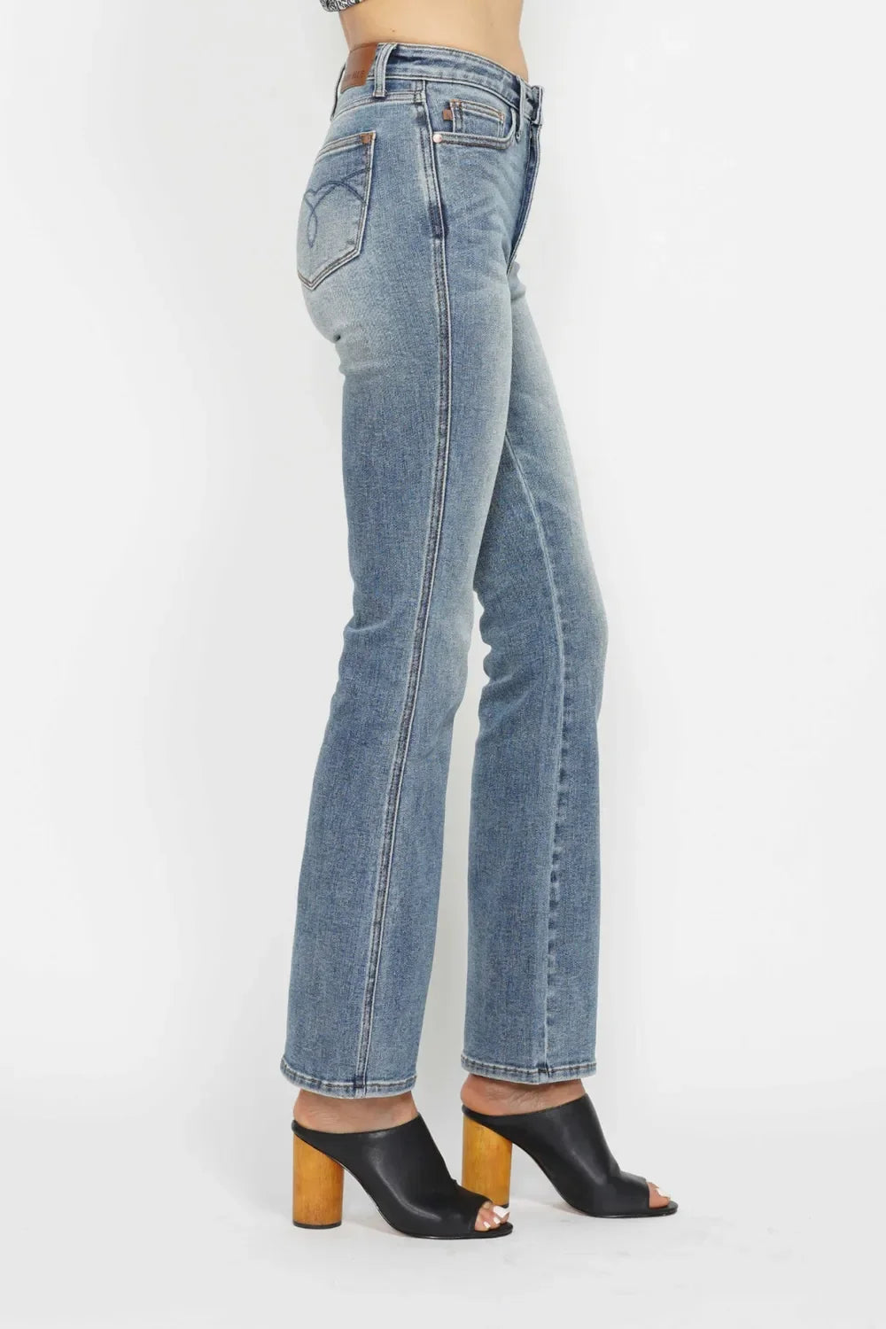 Embroidered-Pocket Bootcut Jeans