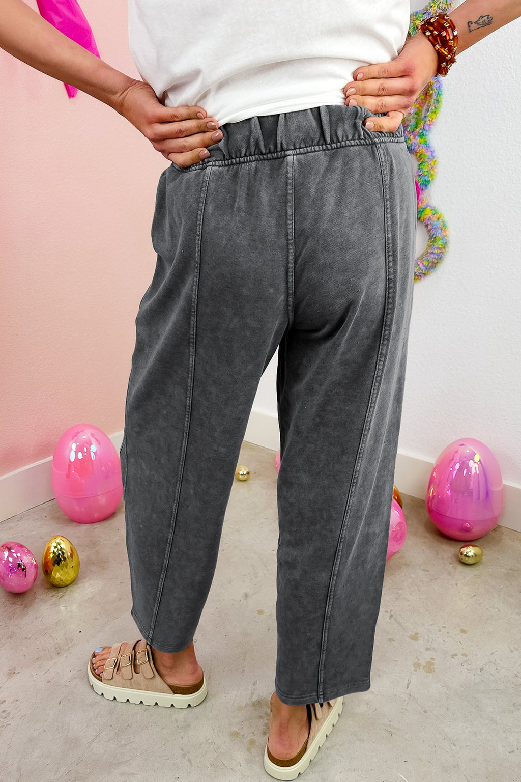 Lola Mineral Wash Seam Detail Elastic Waist Barrel Pants — additional view 13
