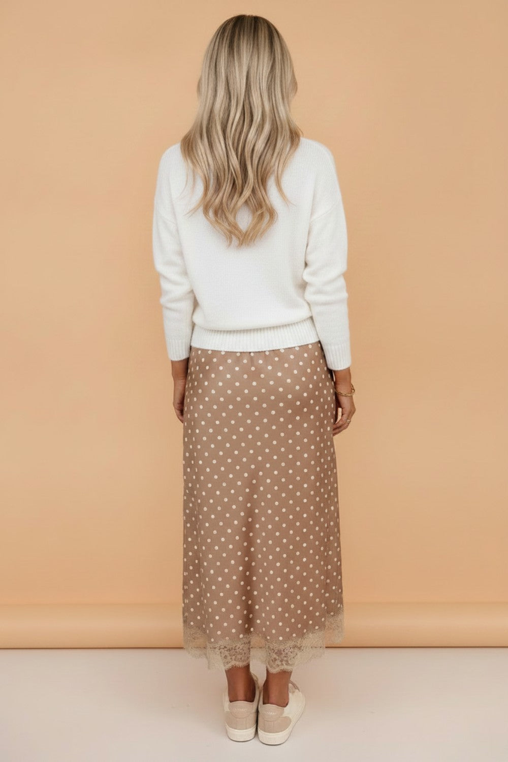 Polka Dot Lace Hem Midi Skirt — additional view 4