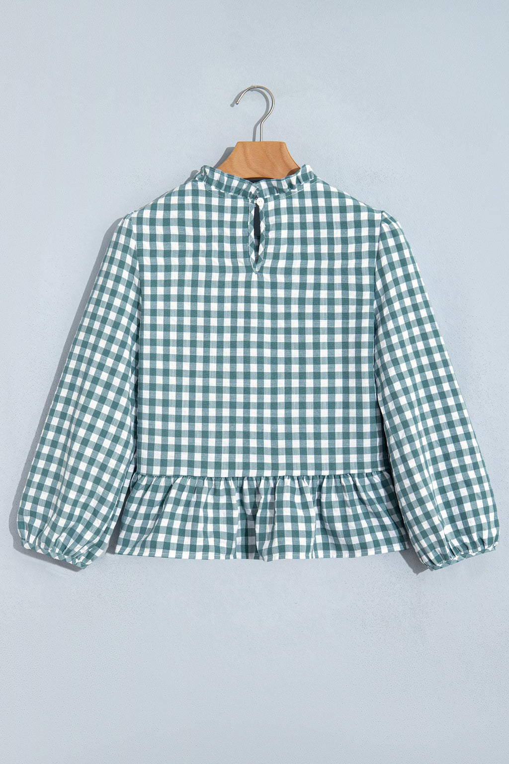 Gingham Shirred Long Sleeve Peplum Top — additional view 5