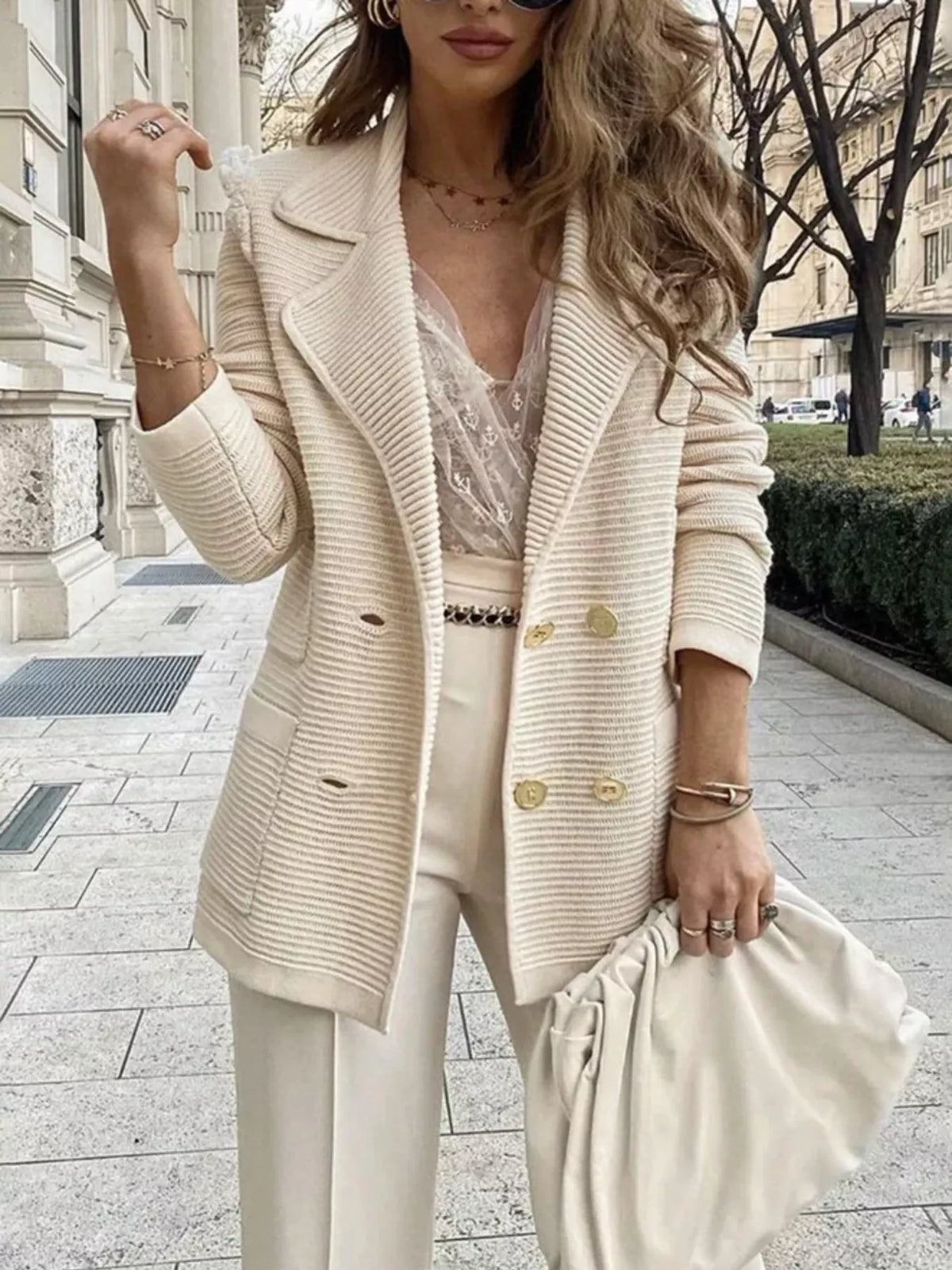 Textured Double-Breasted Blazer