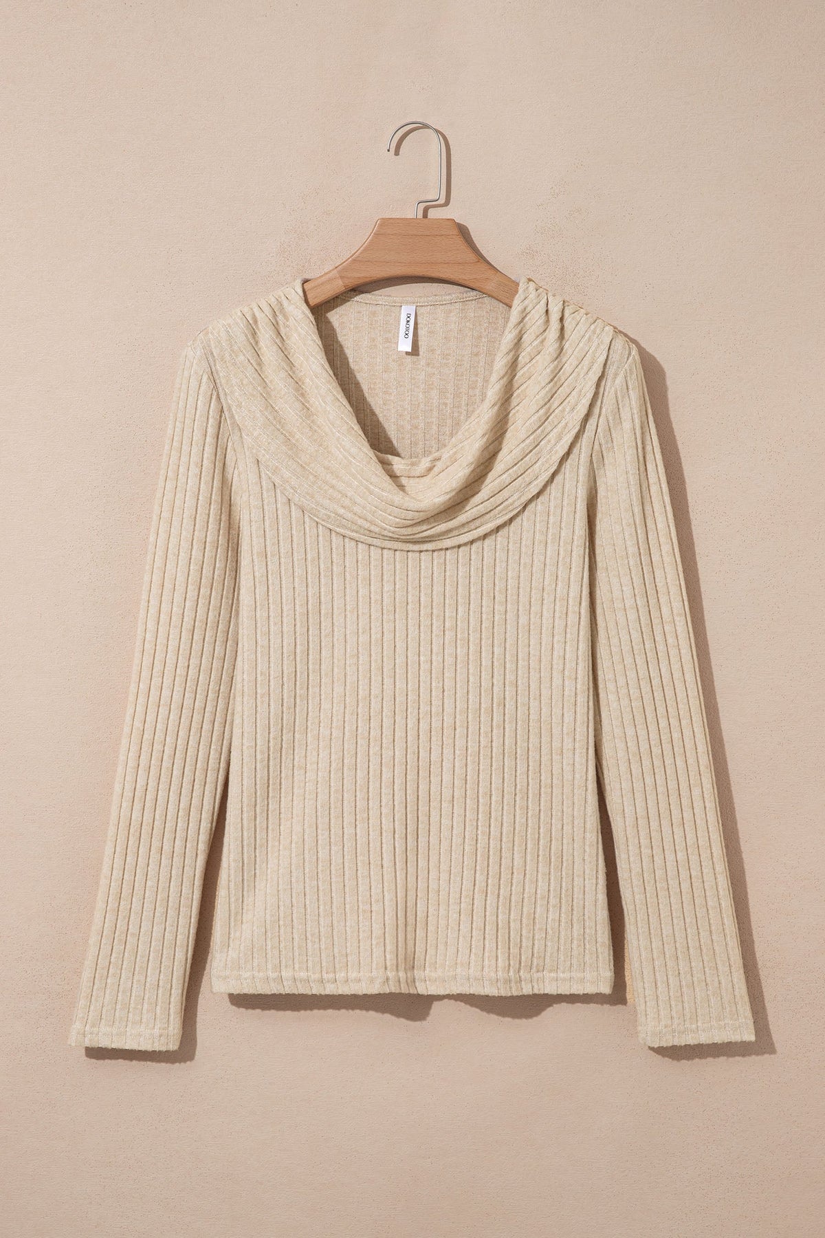 Ribbed Knit Cowl Neck Long Sleeve Top