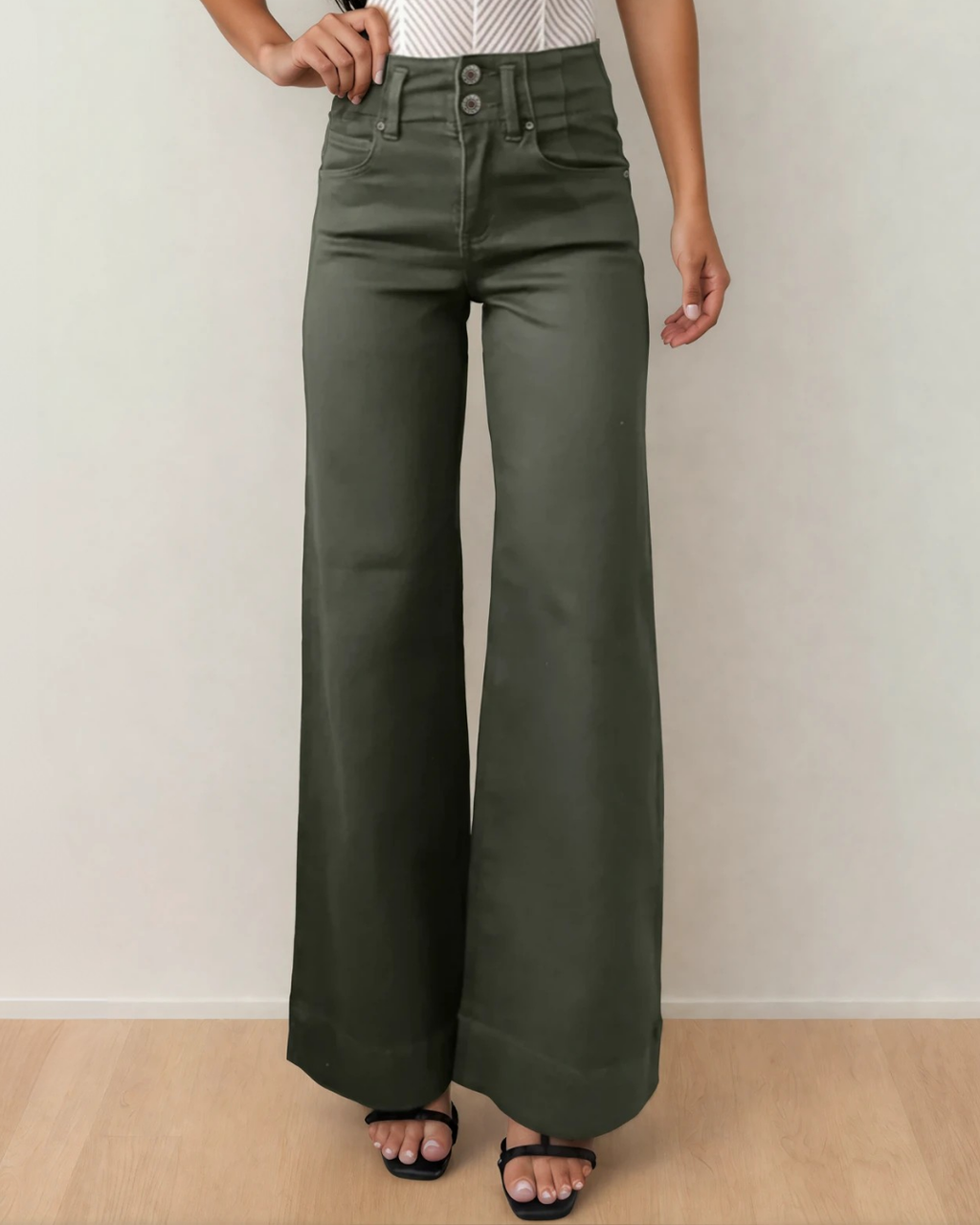 Brooke Wide Leg Jeans | High Rise Double Button Denim