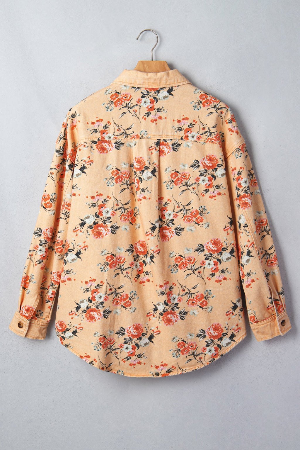 Floral Denim Buttoned Long Sleeve Tunic Jacket — additional view 3