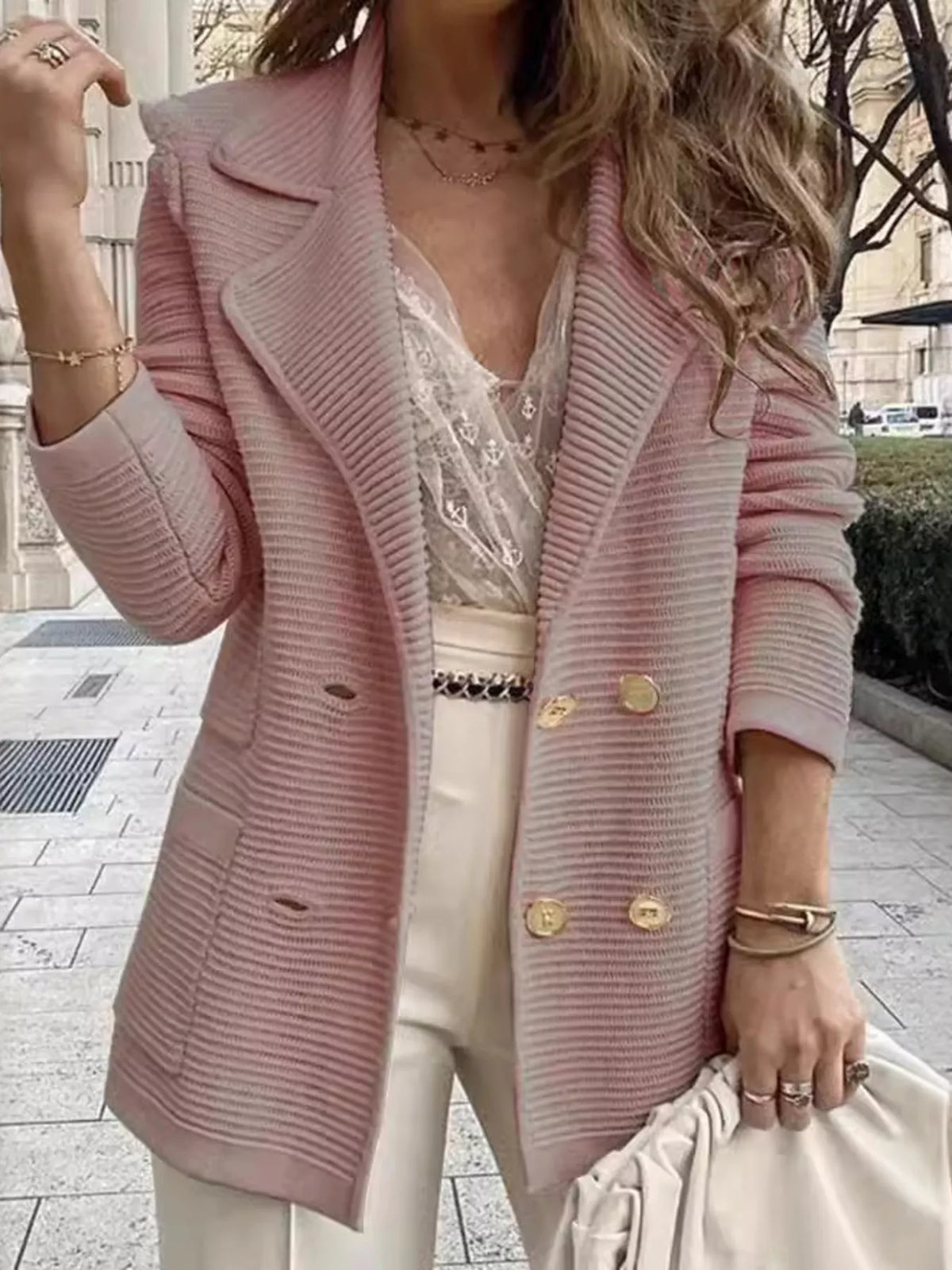 Textured Double-Breasted Blazer