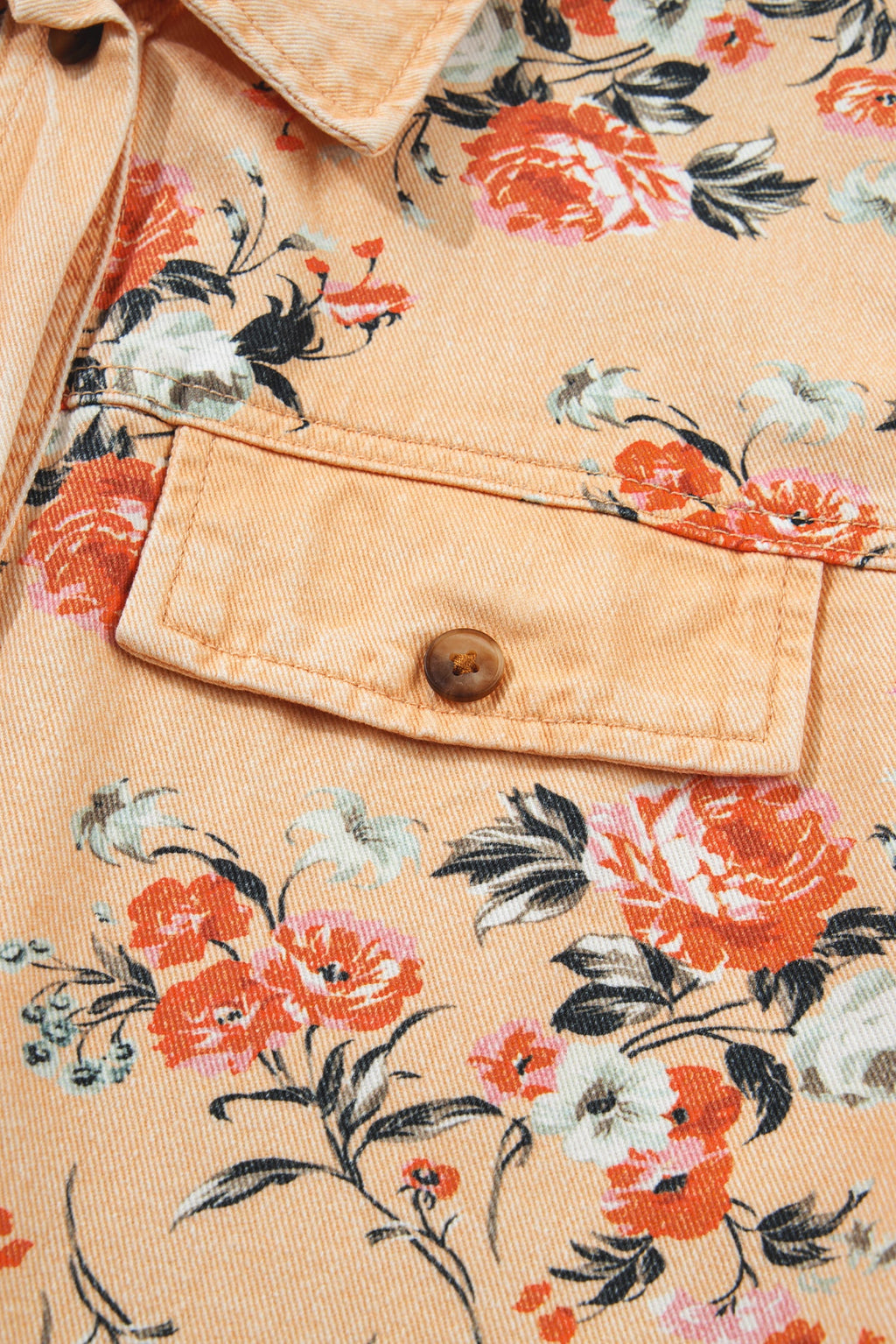 Floral Denim Buttoned Long Sleeve Tunic Jacket — additional view 5
