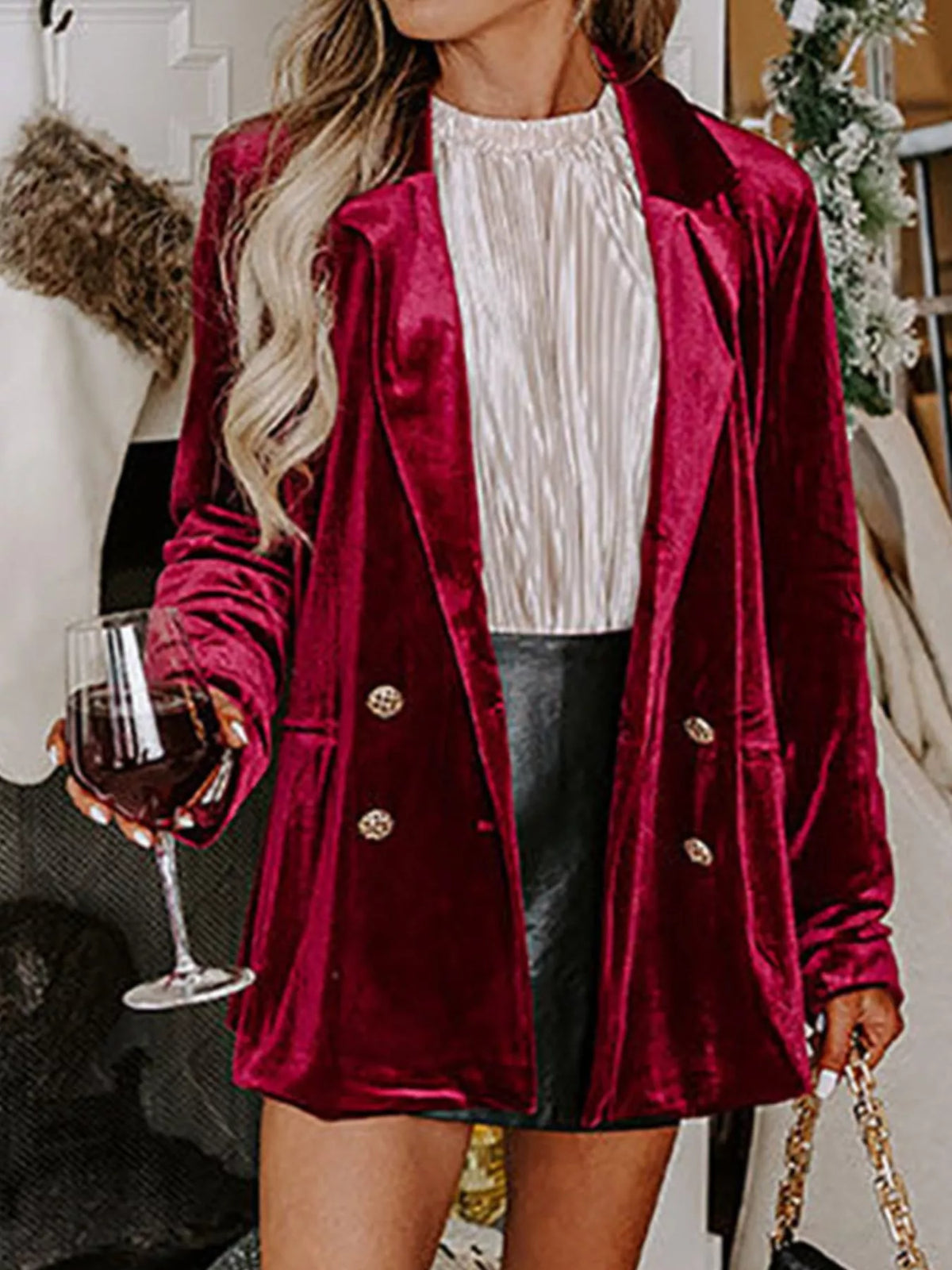 Velvet Button-Front Blazer