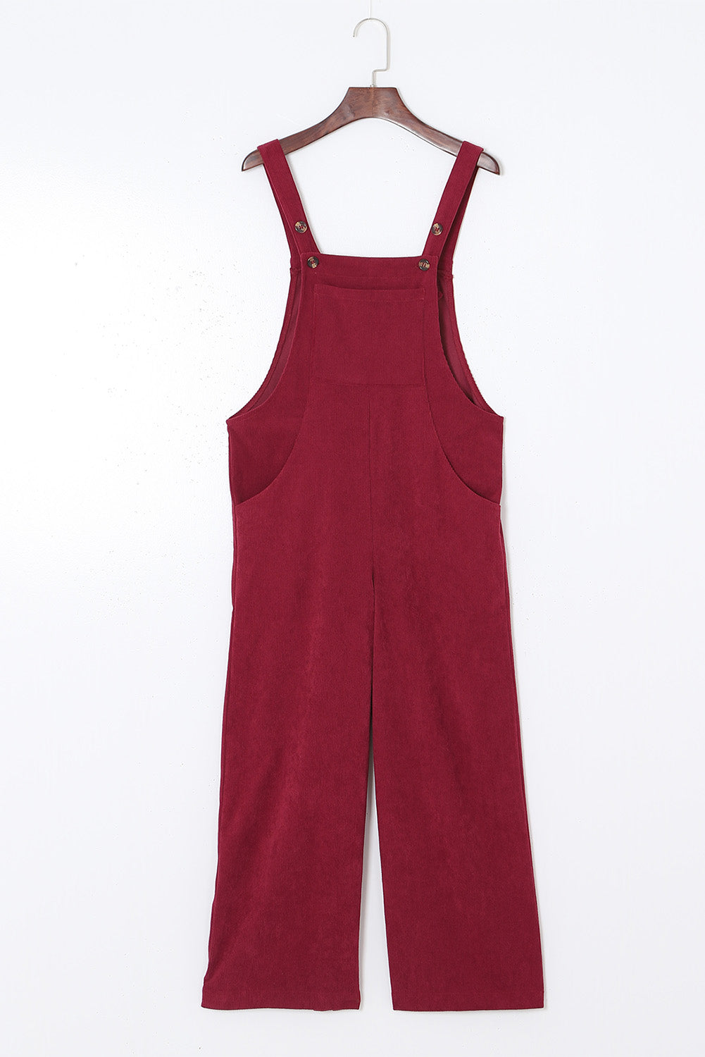 Solid Corduroy Front Bib Pocket Wide Leg Overalls — additional view 2