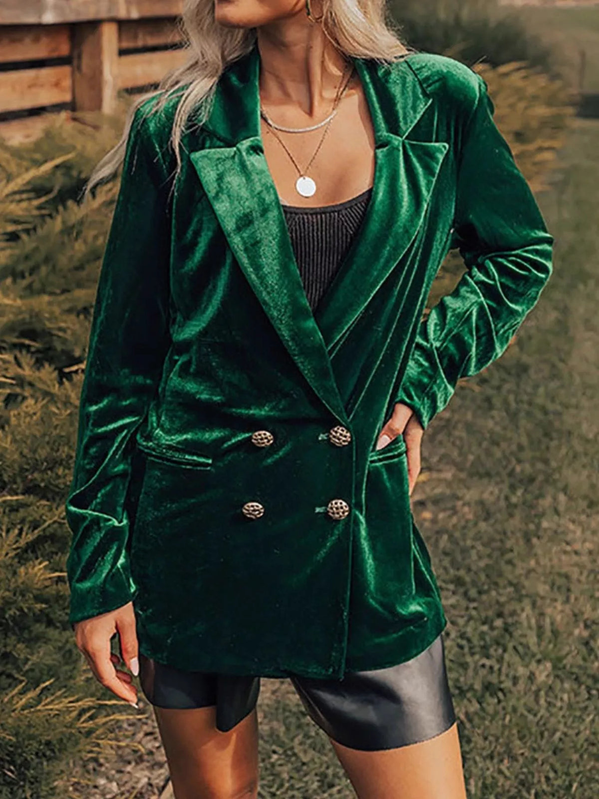 Velvet Button-Front Blazer