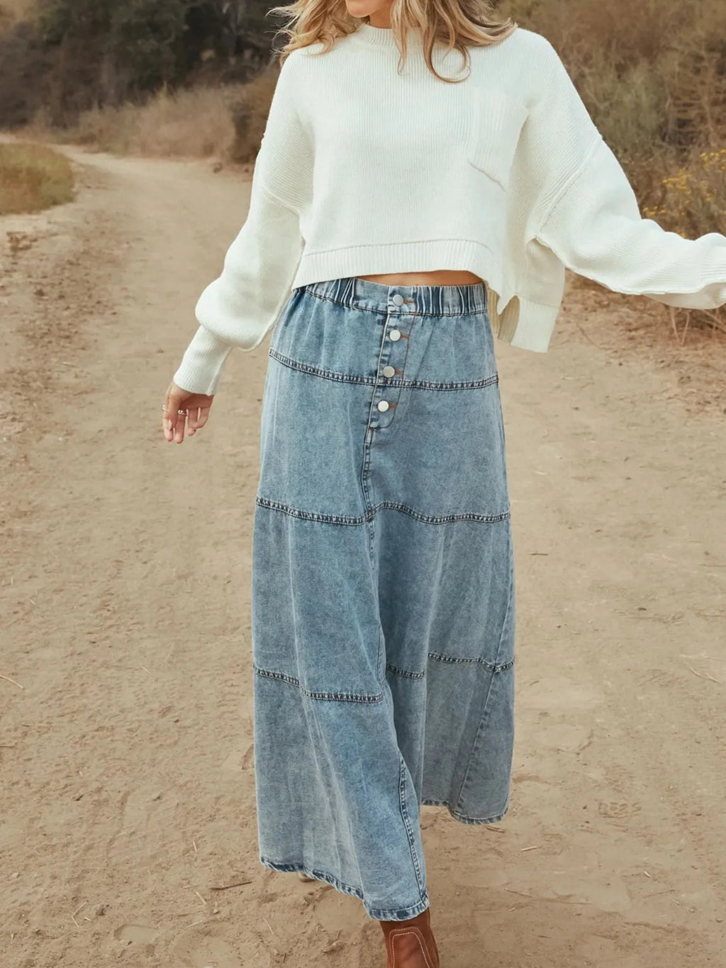 Tiered Denim Maxi Skirt — additional view 4