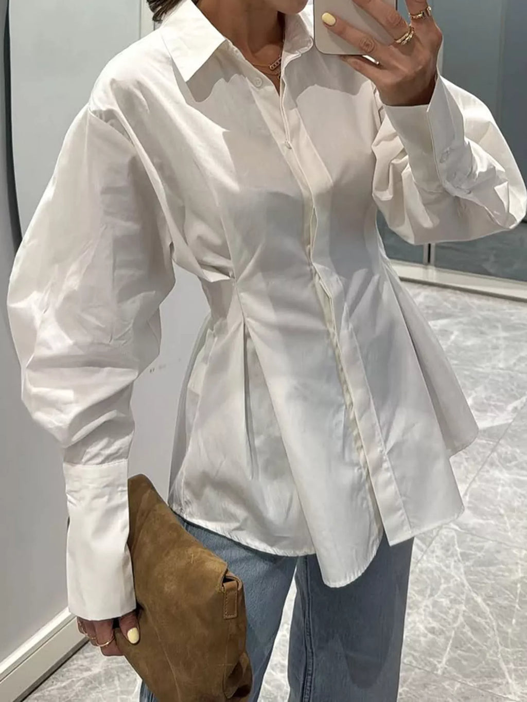 Cotton Lantern-Sleeve Shirt — additional view 4