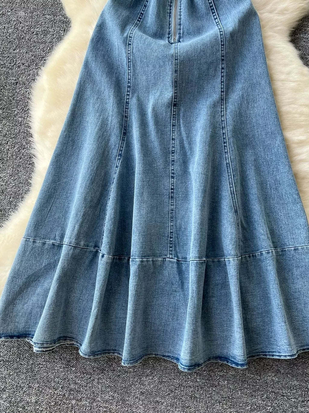 Sleeveless Zipper Front A-Line Denim Dress — additional view 3