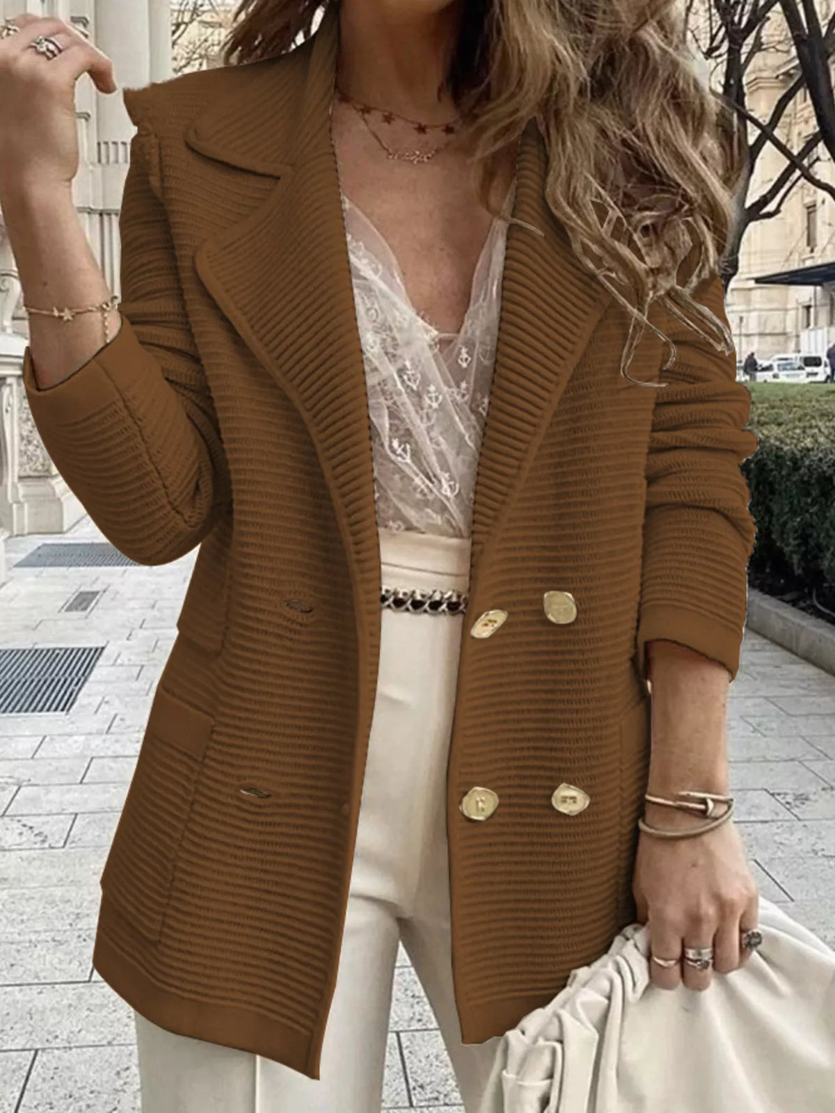 Textured Double-Breasted Blazer