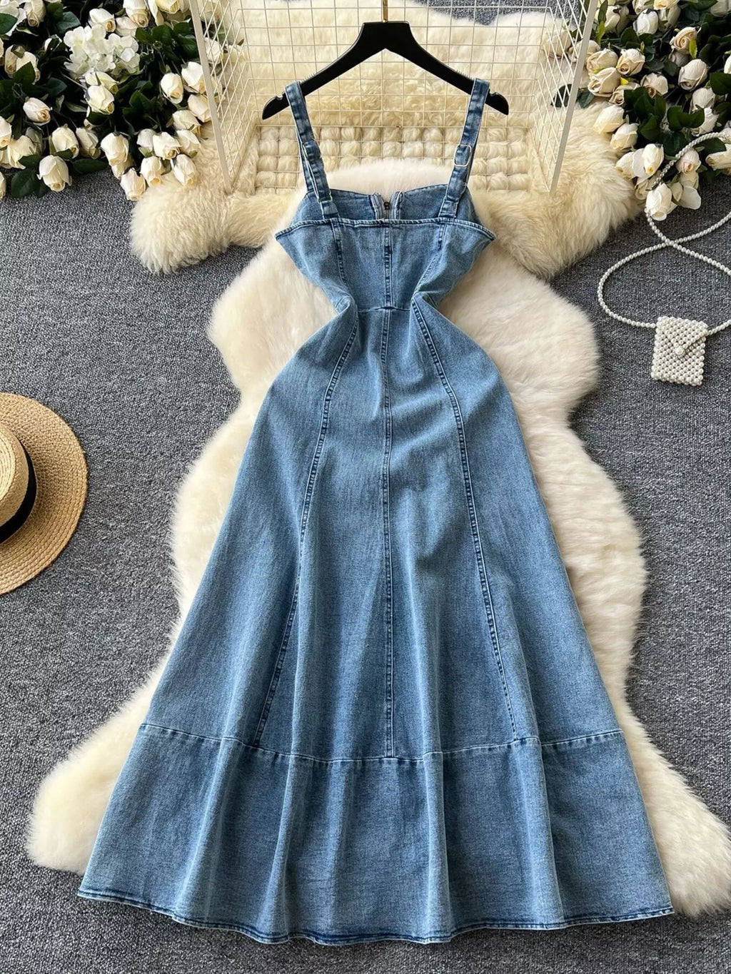 Sleeveless Zipper Front A-Line Denim Dress — additional view 2
