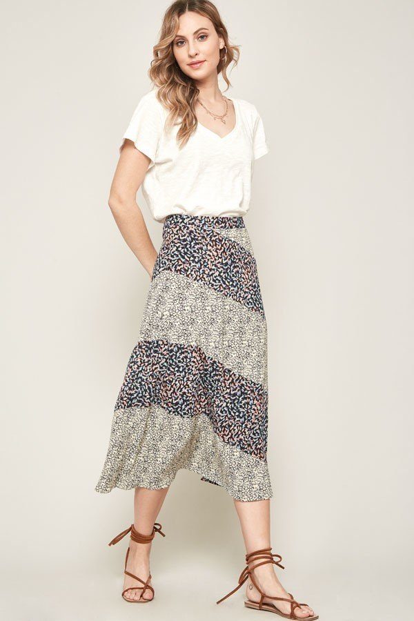 Floral Panel Midi Skirt