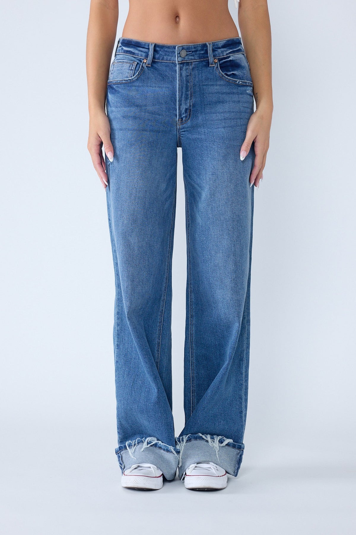 Low Rise Baggy Cuffed Wide Leg Jeans