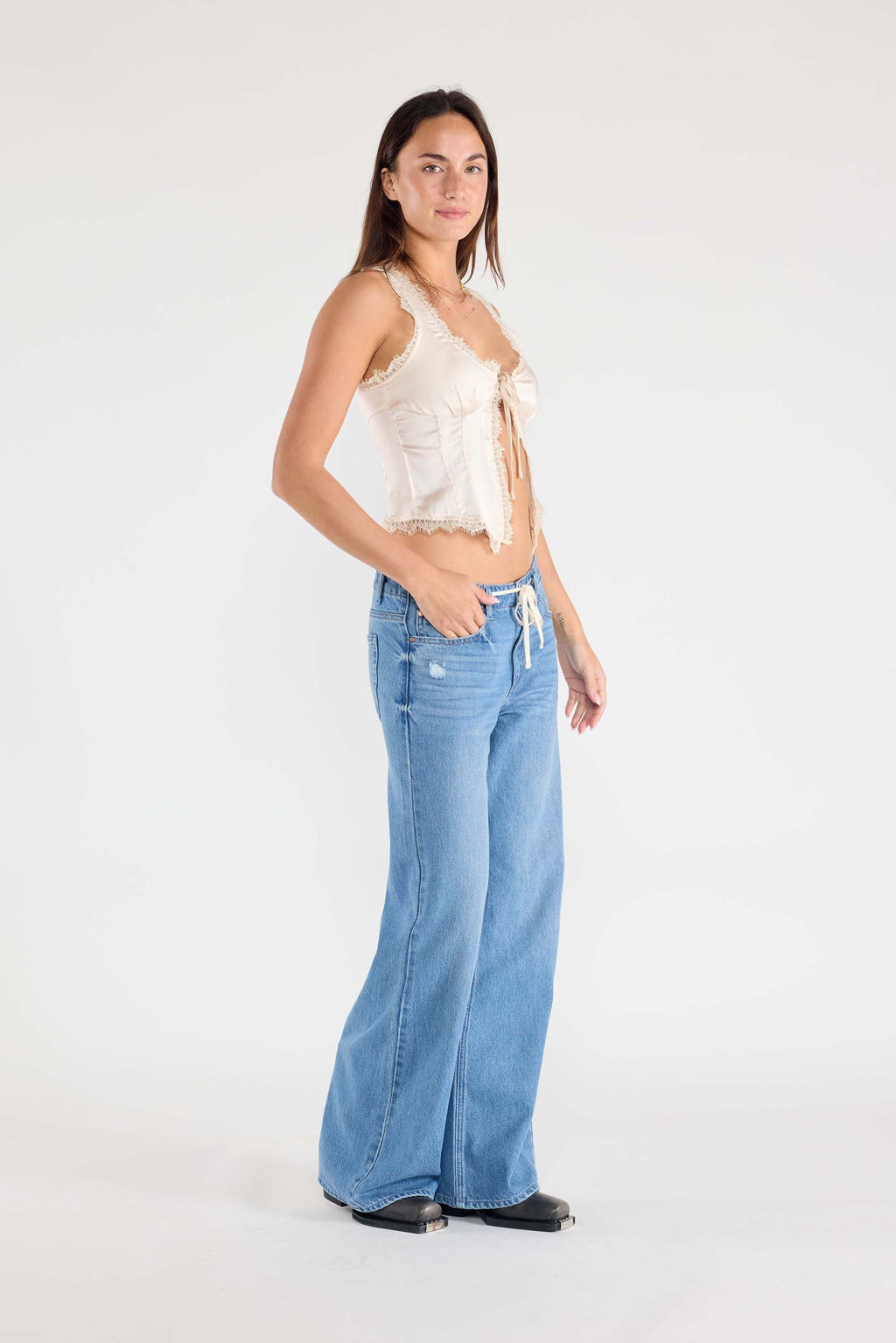 Baggy Wide Leg Jeans with Waist Band String — additional view 5
