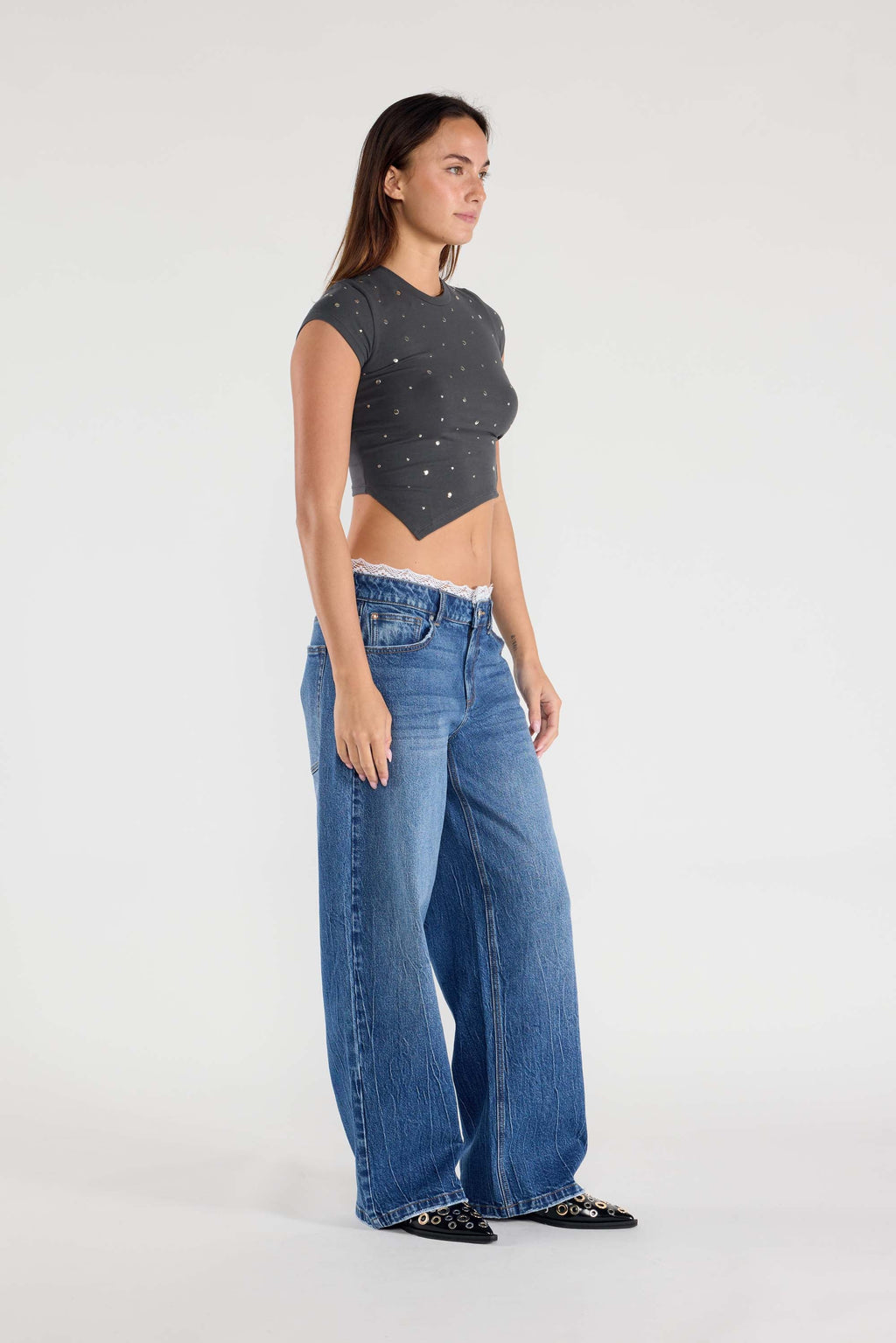 Low Waist Baggy Wide with Waist Band Lace Detail — additional view 4