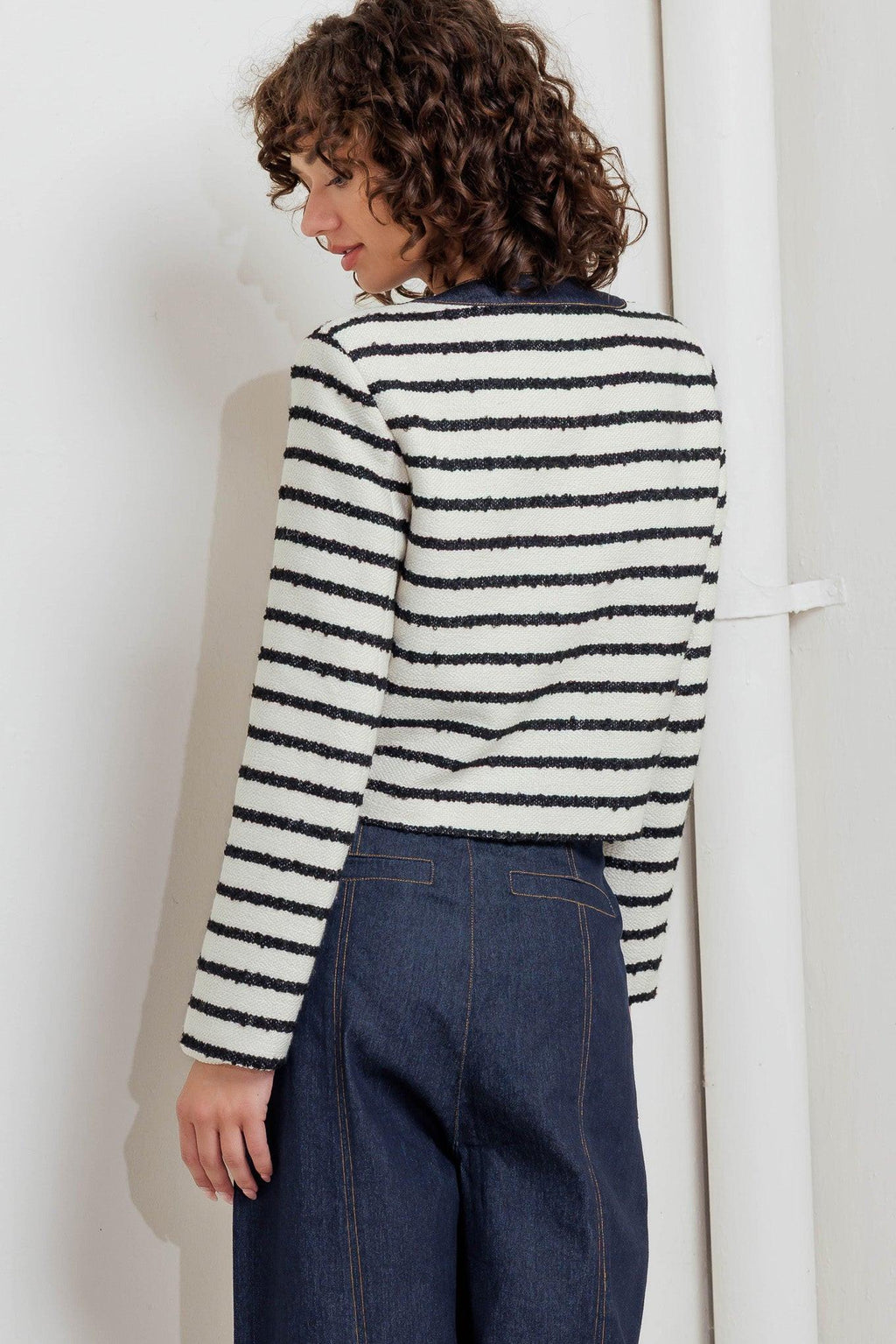 BONJOUR STRIPE WOVEN CROP JACKET