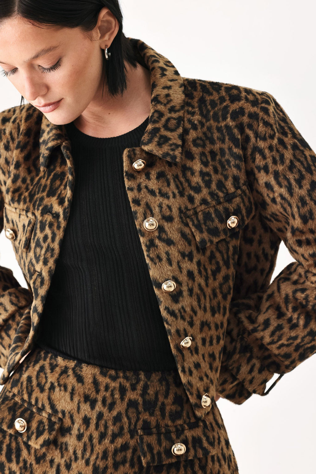 HERITAGE EDGE BROWN/BLACK WOOL-BLEND CROPPED JACKET — additional view 2