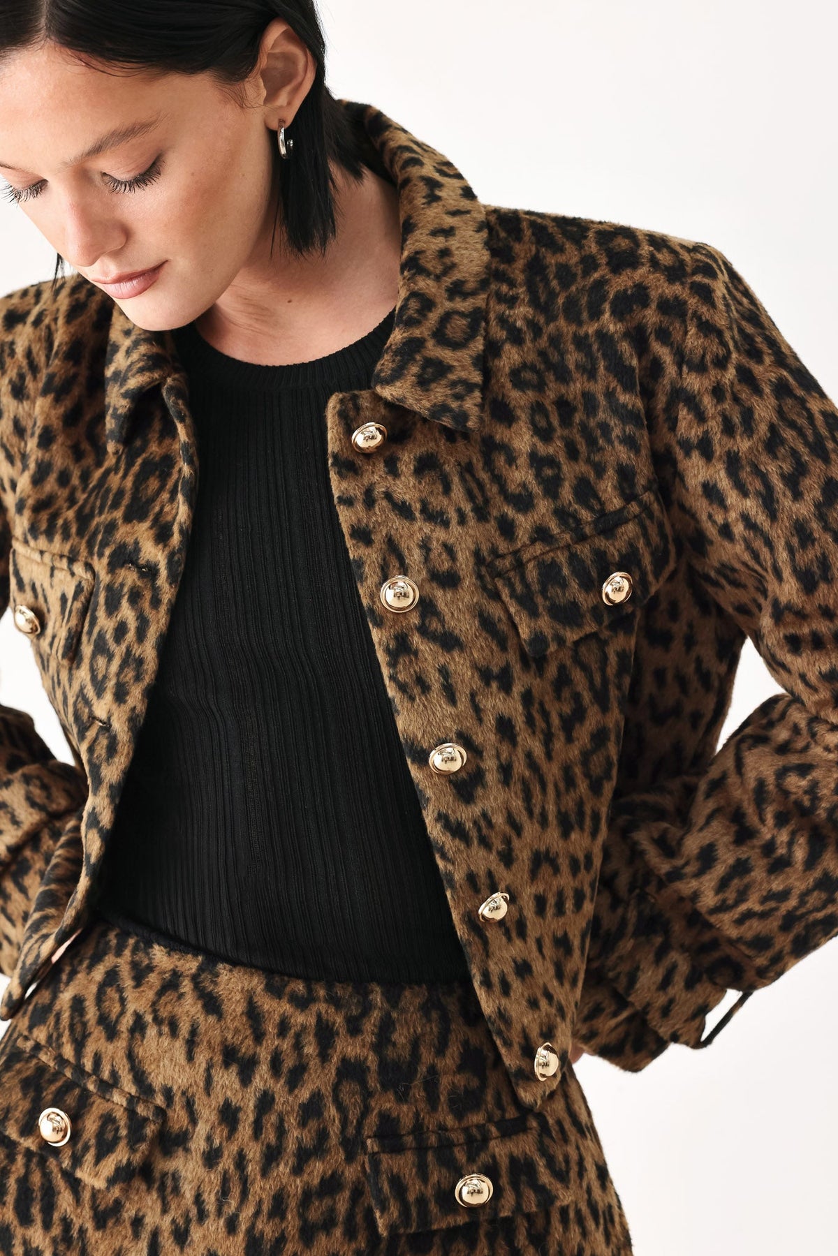 HERITAGE EDGE BROWN/BLACK WOOL-BLEND CROPPED JACKET — additional view 2