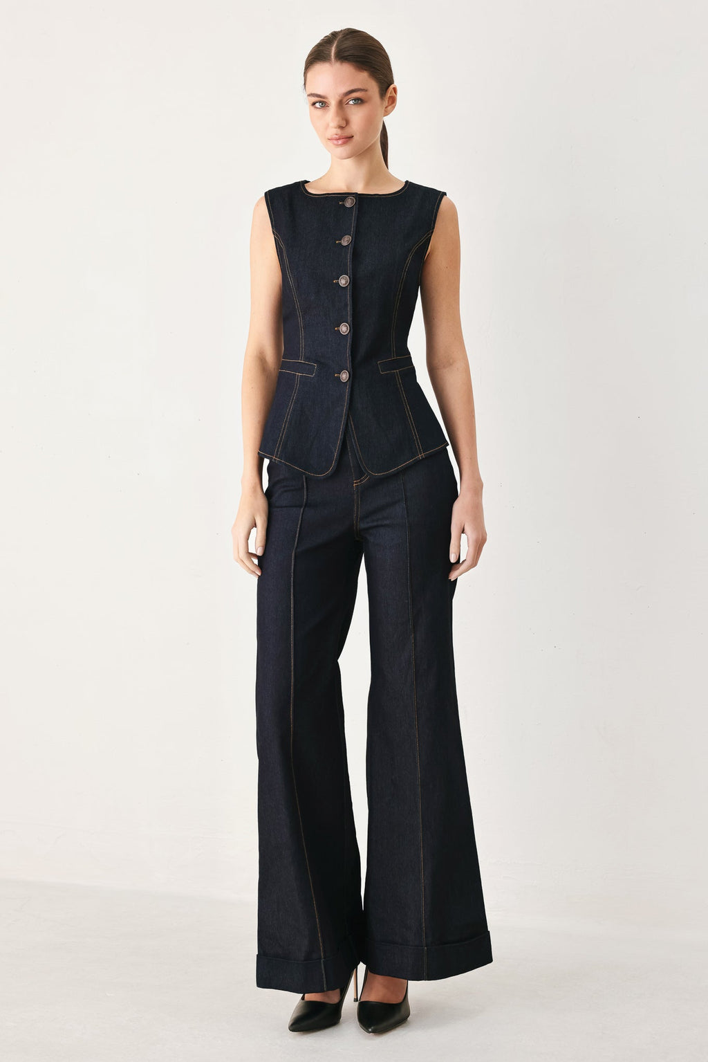 CONTRAST STITCH DENIM VEST — additional view 2