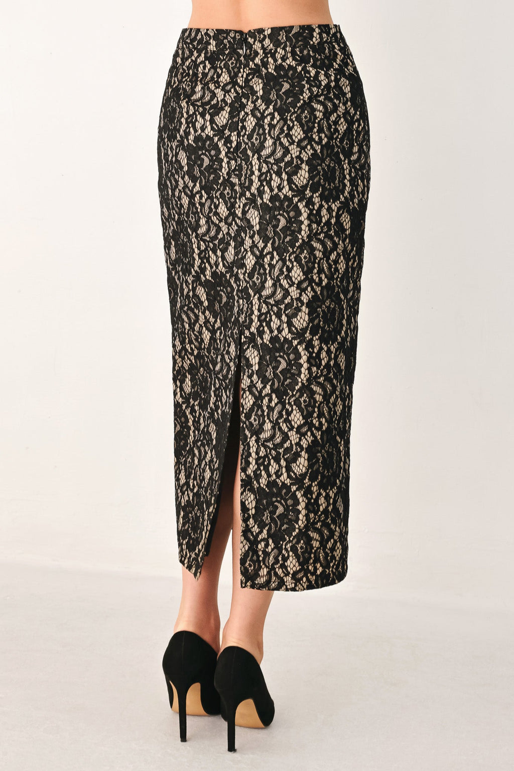LACE THEORY BLACK LACE PENCIL MIDI SKIRT — additional view 5