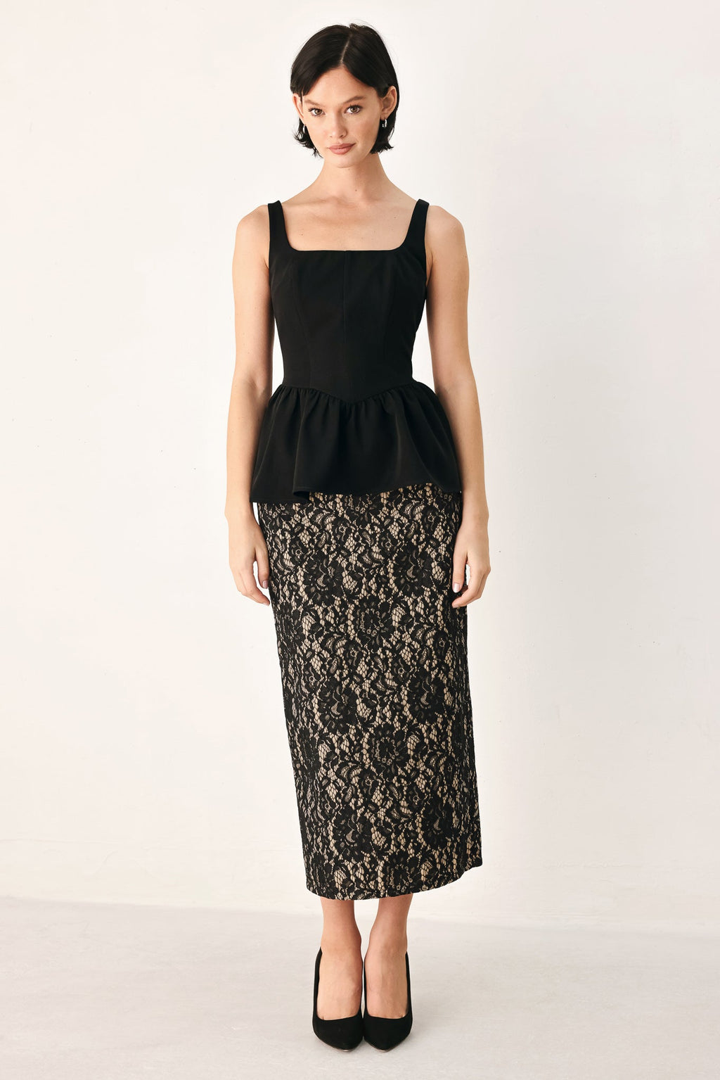 LACE THEORY BLACK LACE PENCIL MIDI SKIRT — additional view 2