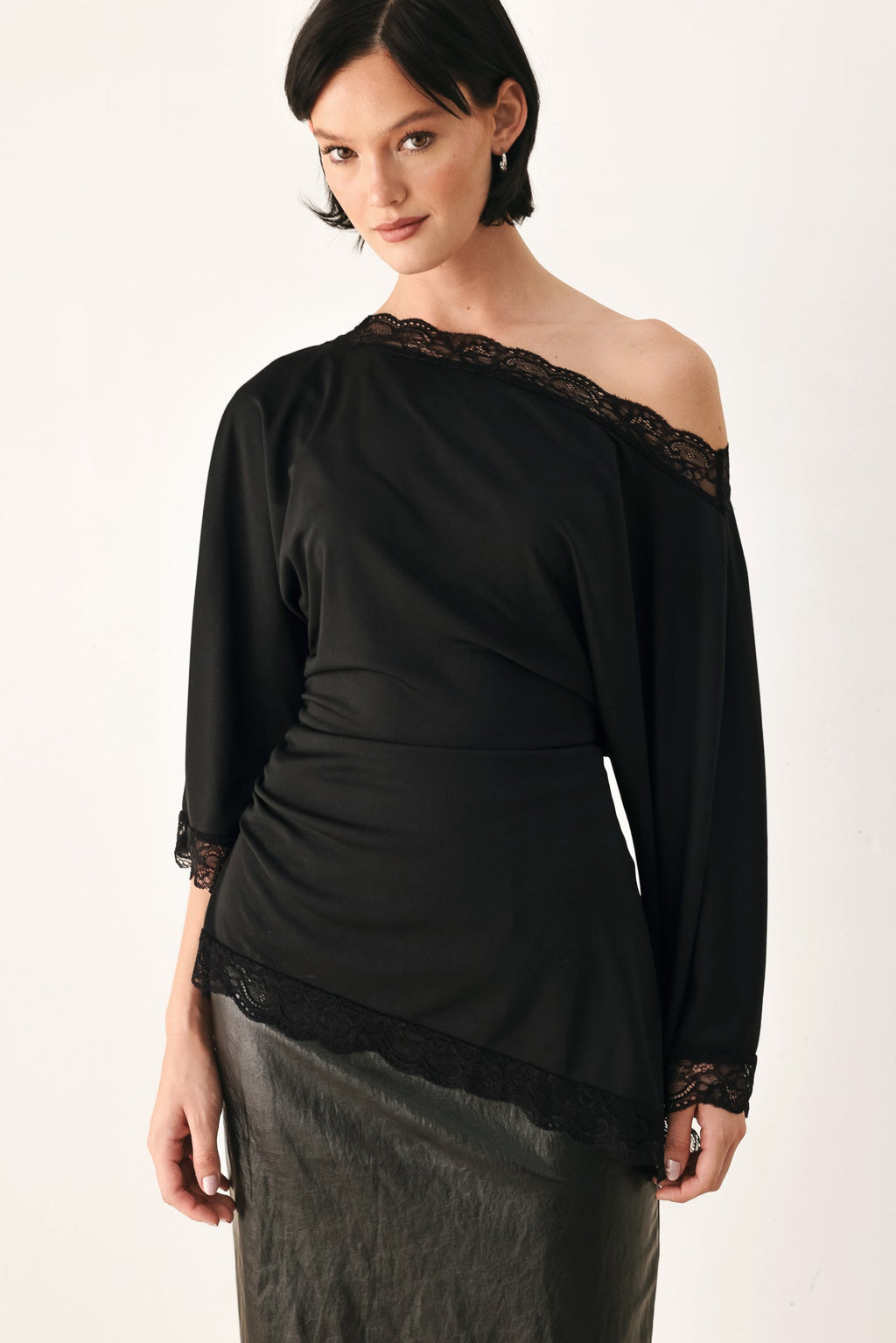 AFTER HOURS LACE TRIM ASYMMETRICAL TOP — additional view 2