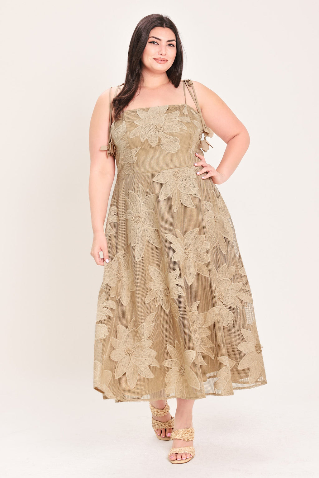 SANDY BLOOM FLORAL WOVEN LACE MIDI DRESS — additional view 19