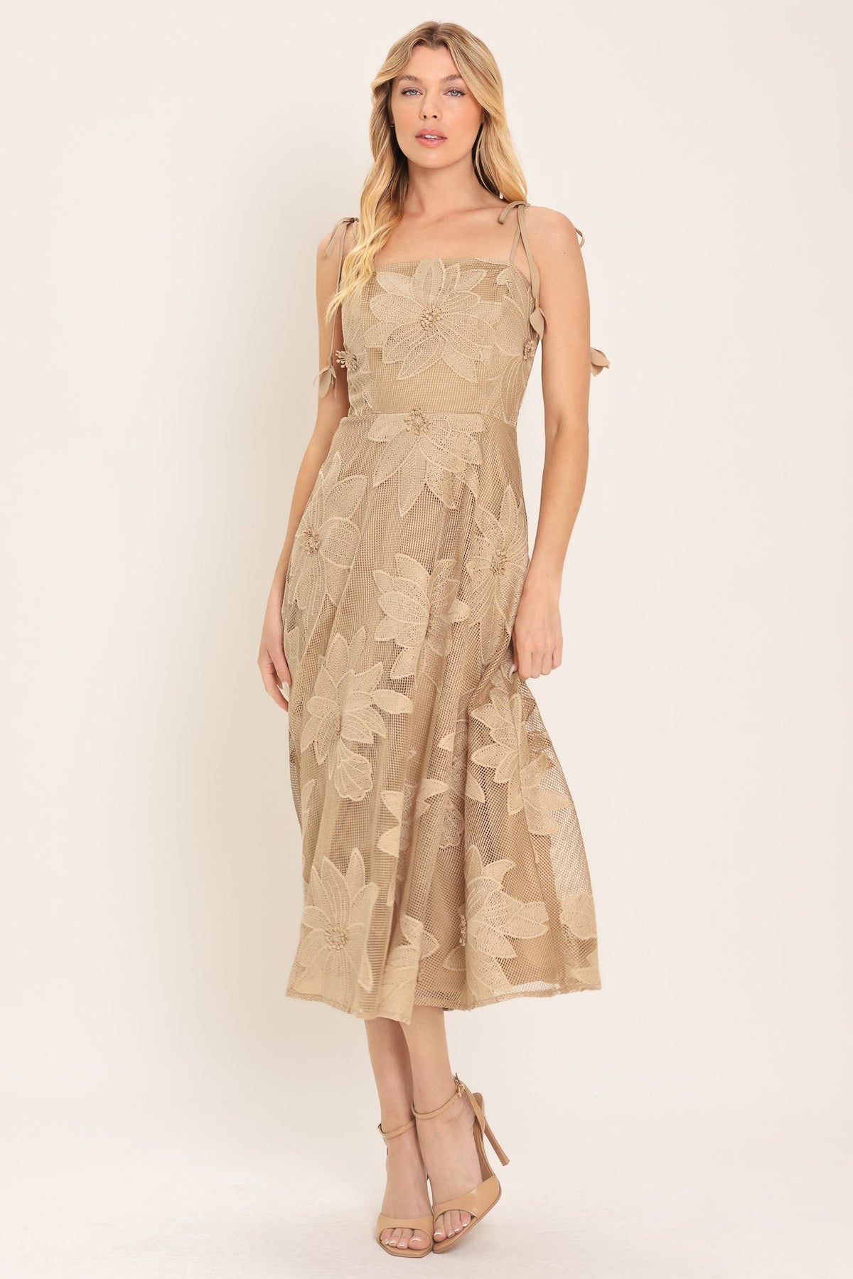 SANDY BLOOM FLORAL WOVEN LACE MIDI DRESS — additional view 18