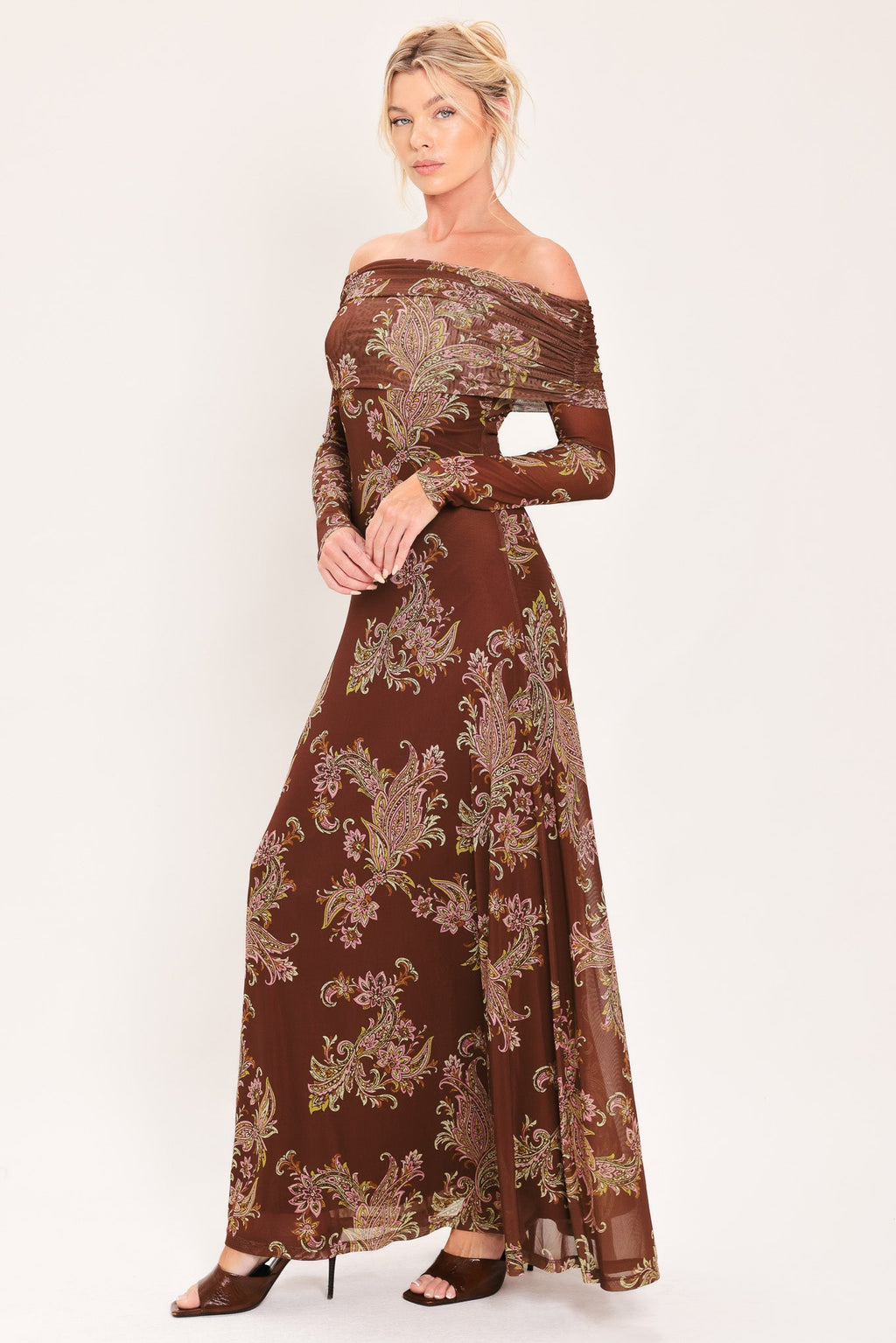 BURNT SIENNA SERENADE POWER MESH MAXI MAXI DRESS — additional view 5