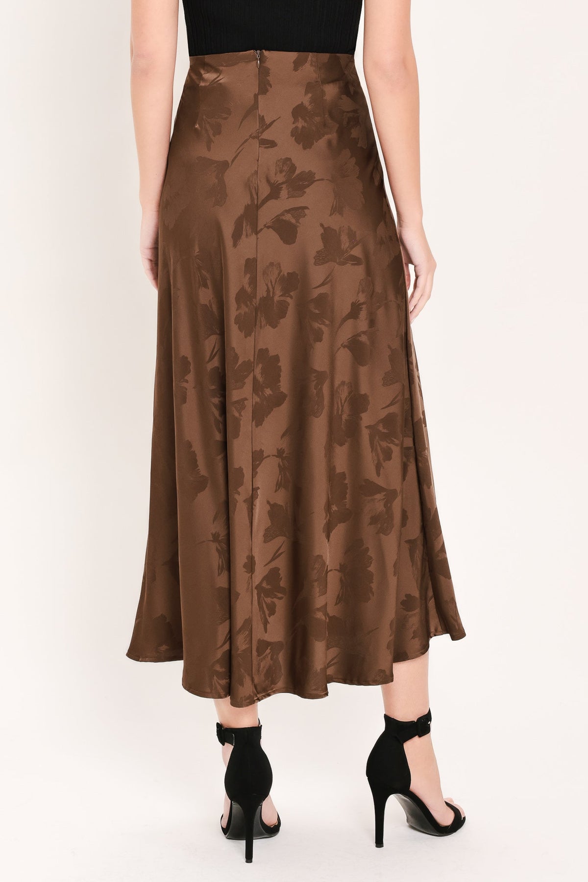 CHOCOLATE FLORAL WOVEN JACQUARD MIDI SKIRT — additional view 6