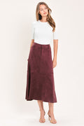 WINEBERRY MEADOW MUSE FAUX SUEDE MIDI SKIRT