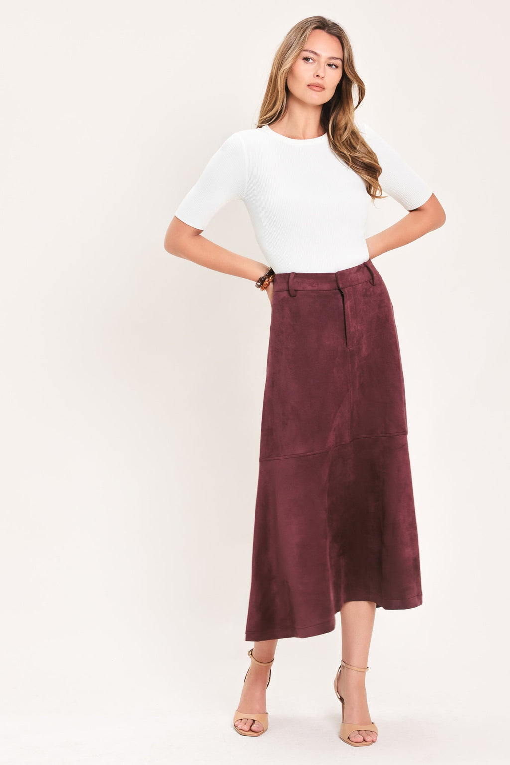 WINEBERRY MEADOW MUSE FAUX SUEDE MIDI SKIRT — additional view 4