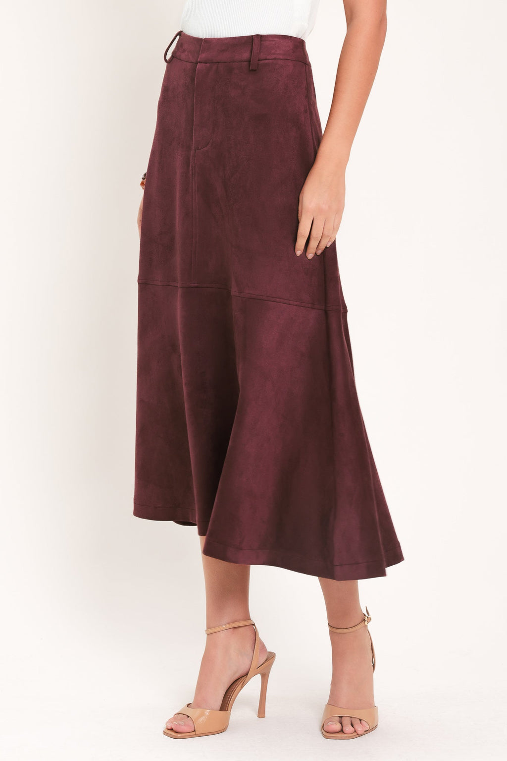 WINEBERRY MEADOW MUSE FAUX SUEDE MIDI SKIRT — additional view 5