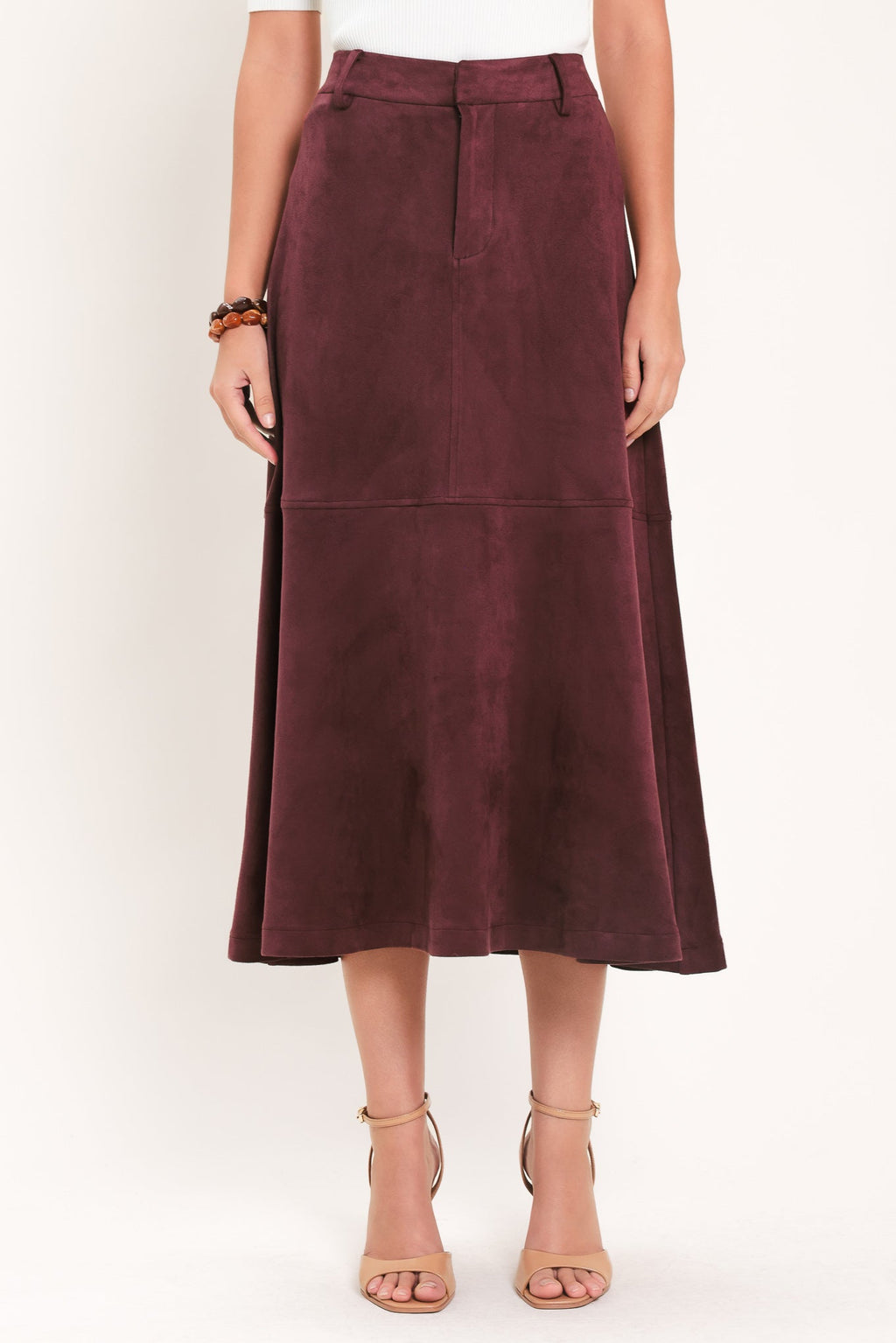 WINEBERRY MEADOW MUSE FAUX SUEDE MIDI SKIRT — additional view 3