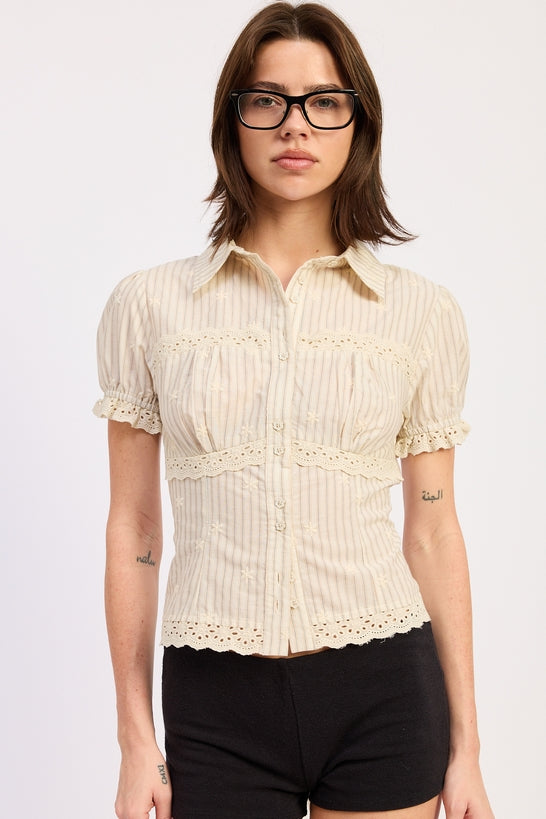 Deja Lace-Trim Cotton Shirt