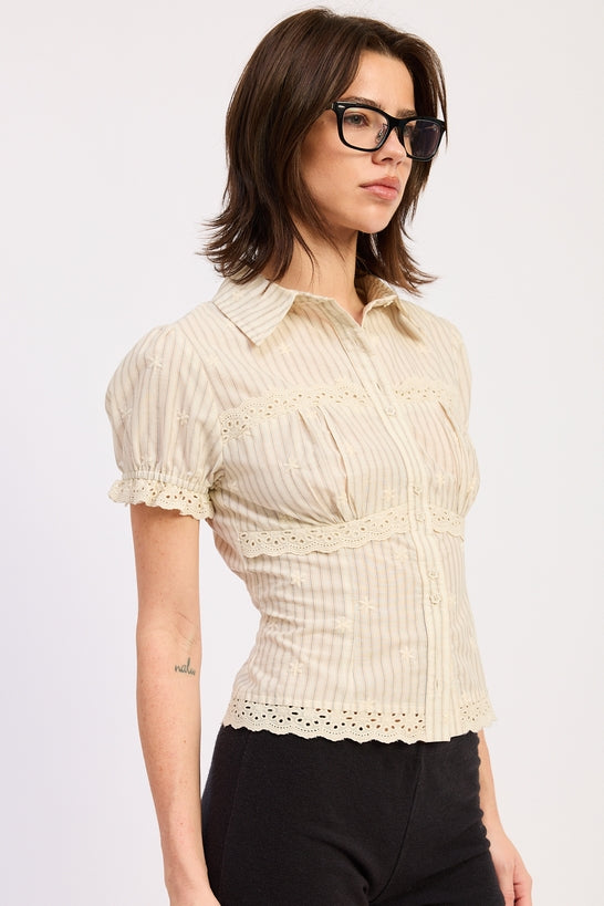 Deja Lace-Trim Cotton Shirt — additional view 2