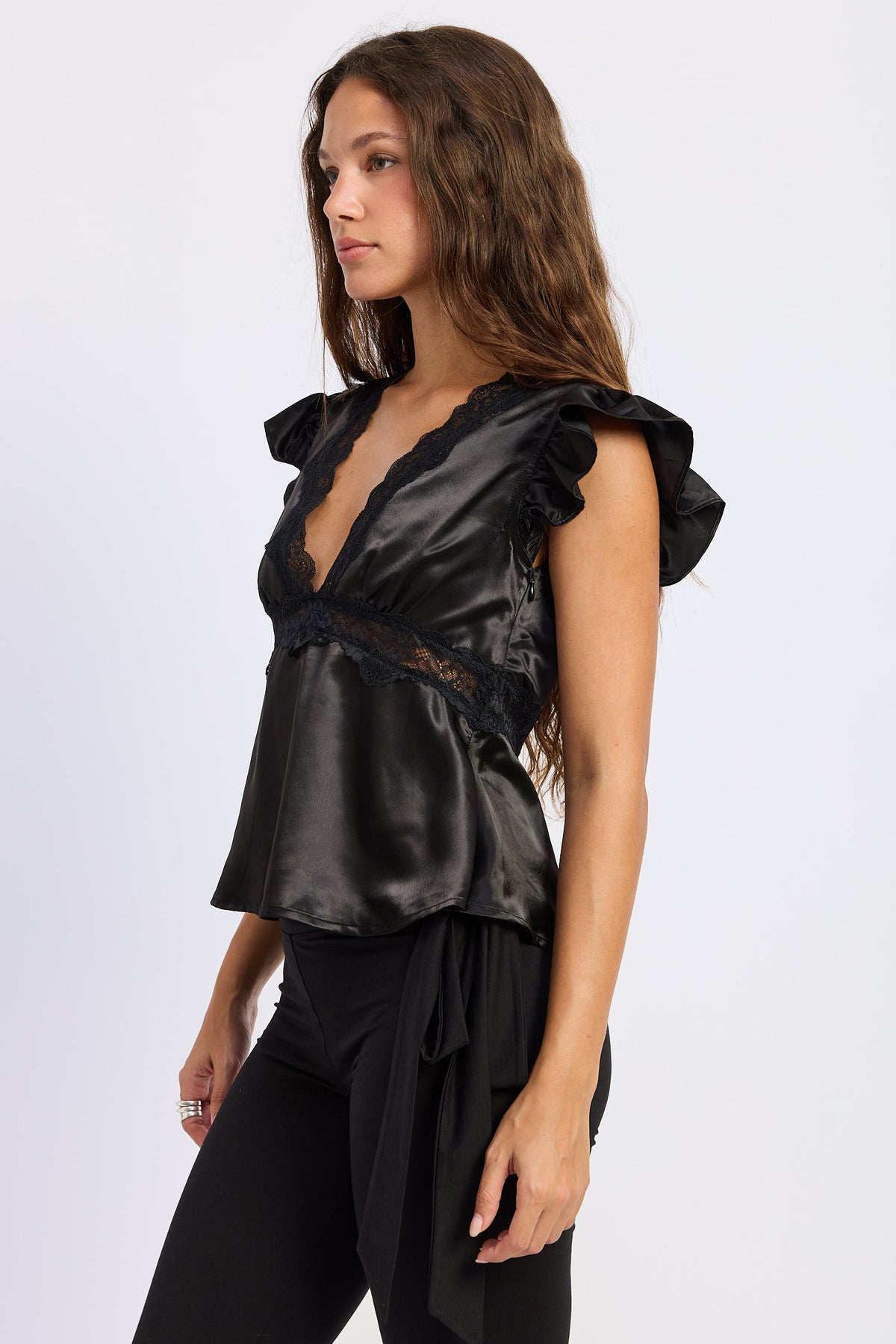 Aliza Lace-Trim Satin Top — additional view 2