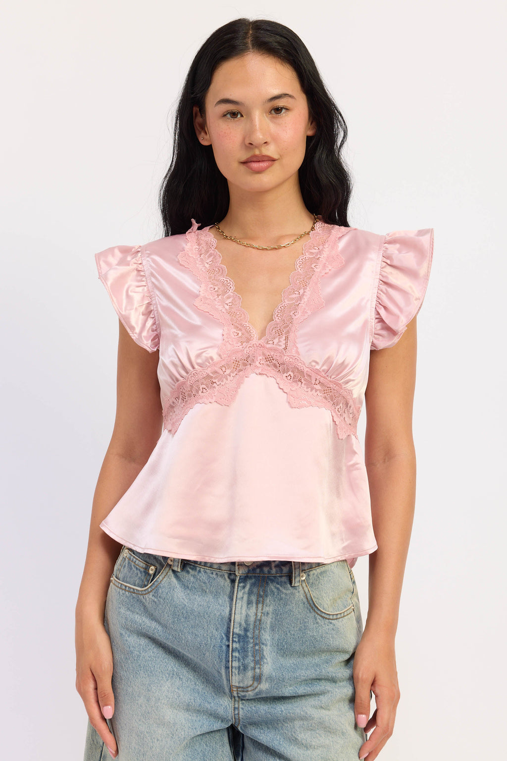 Aliza Lace-Trim Satin Top — additional view 5