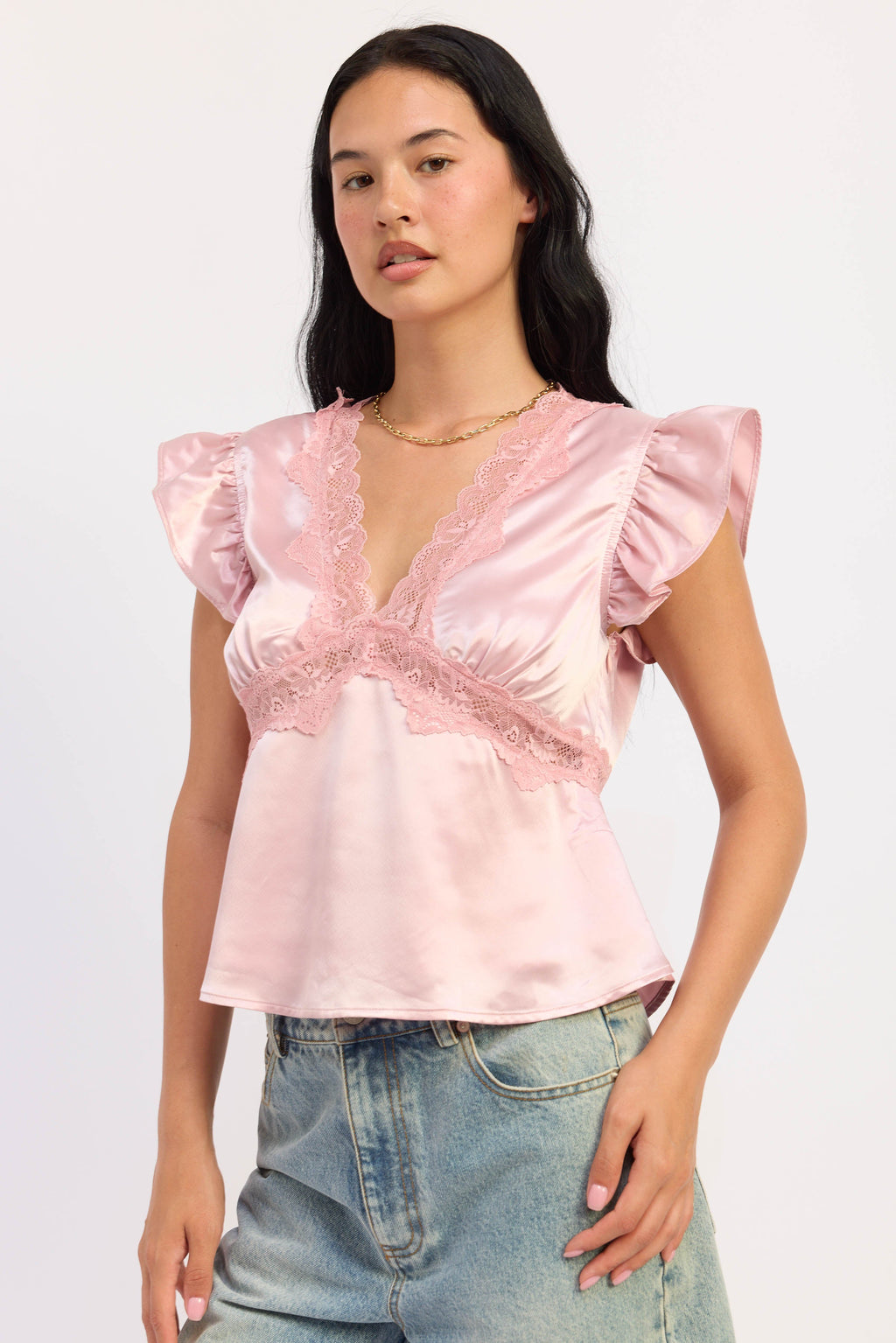 Aliza Lace-Trim Satin Top — additional view 6