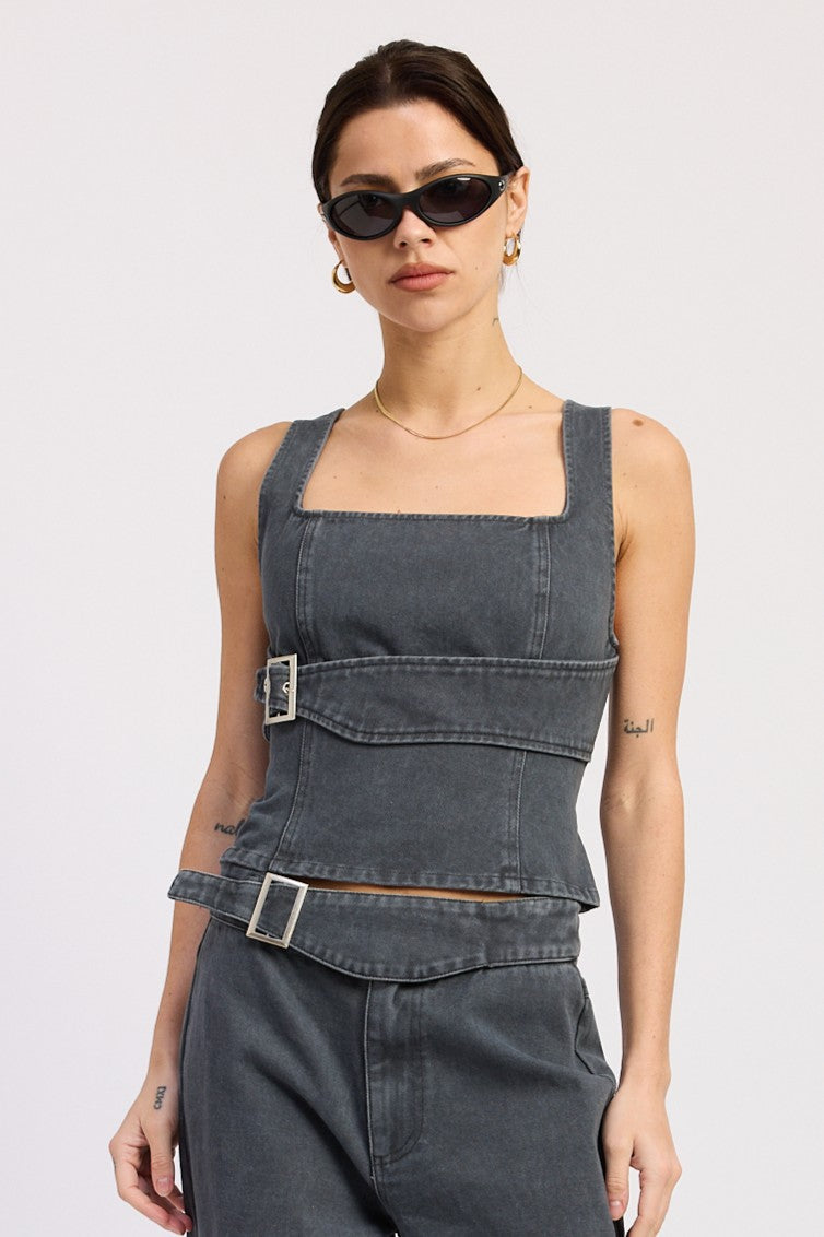 Celandine Belted Twill Vest
