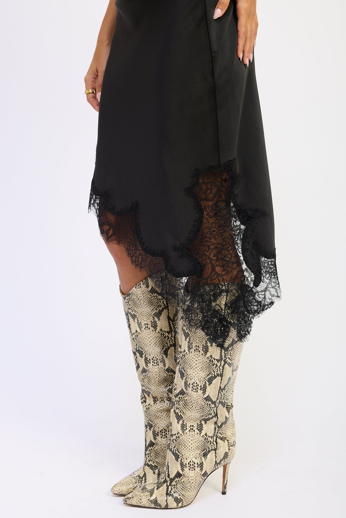 Cadence Lace-Detail Satin Skirt