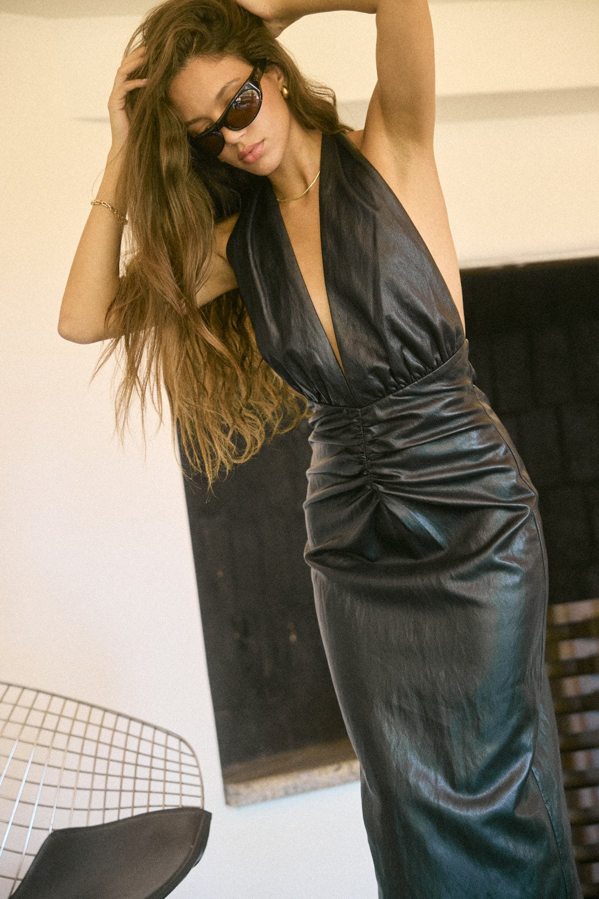 Nora Faux-Leather Midi Dress