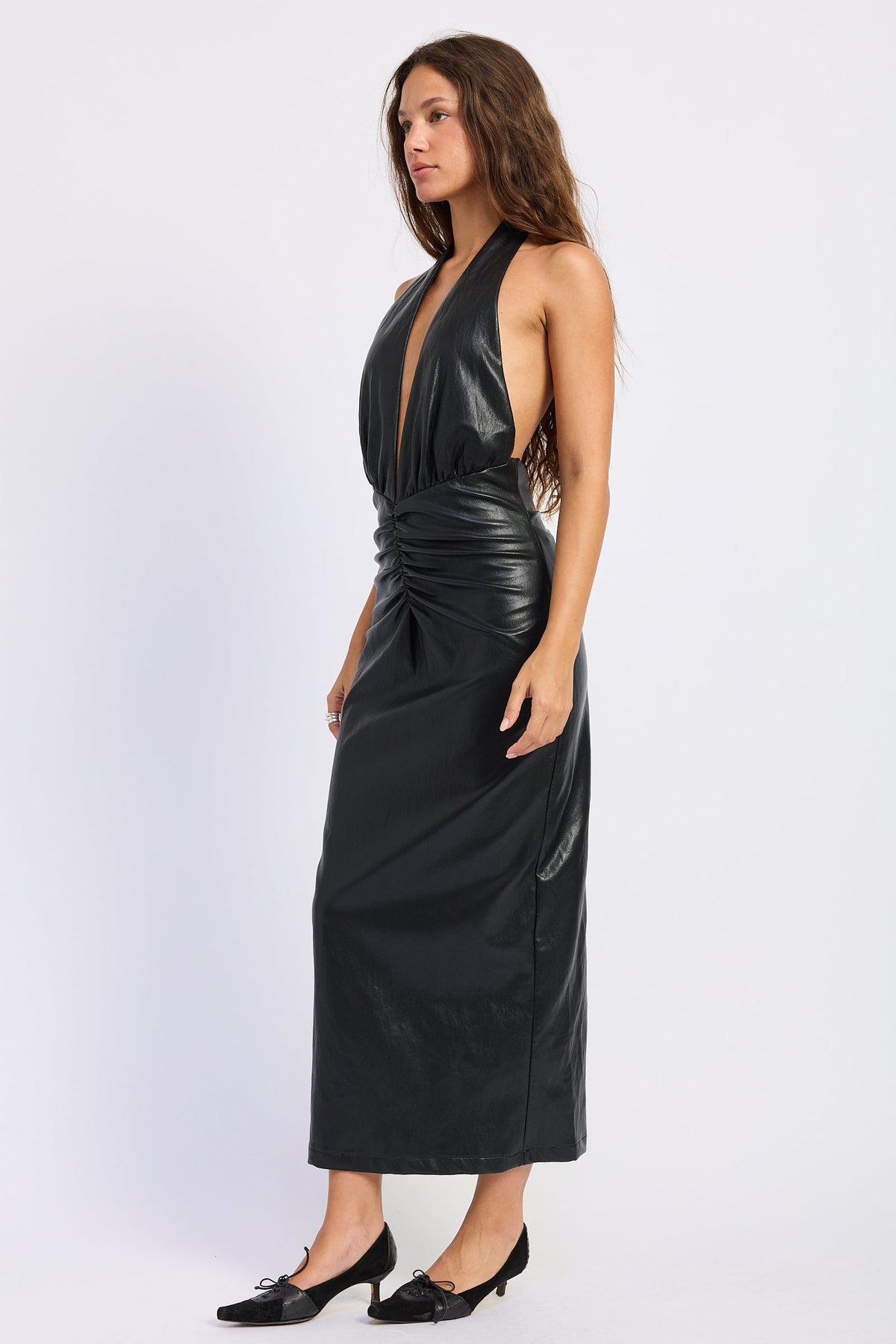 Nora Faux-Leather Midi Dress