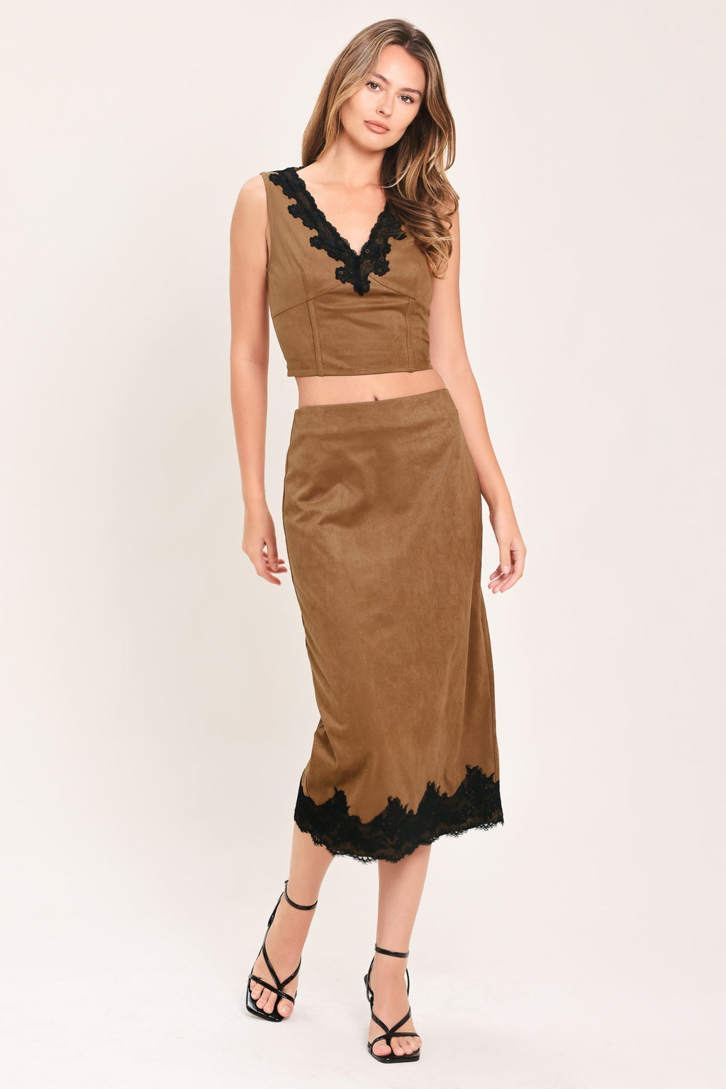 UMBER LACE AFTERGLOW FAUX SUEDE CROP TOP — additional view 4