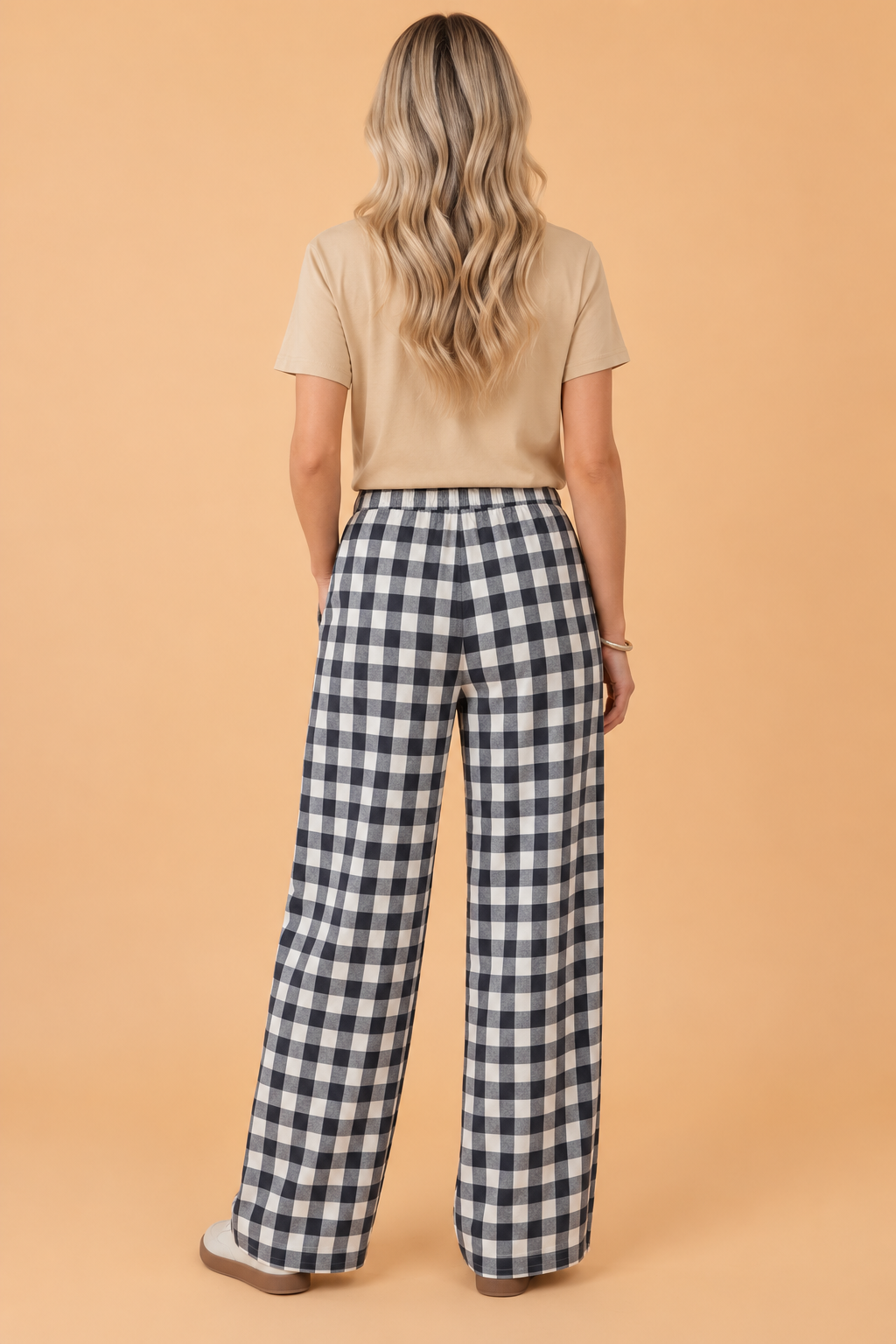 Gingham Drawstring High Waist Wide Leg Pants — additional view 2