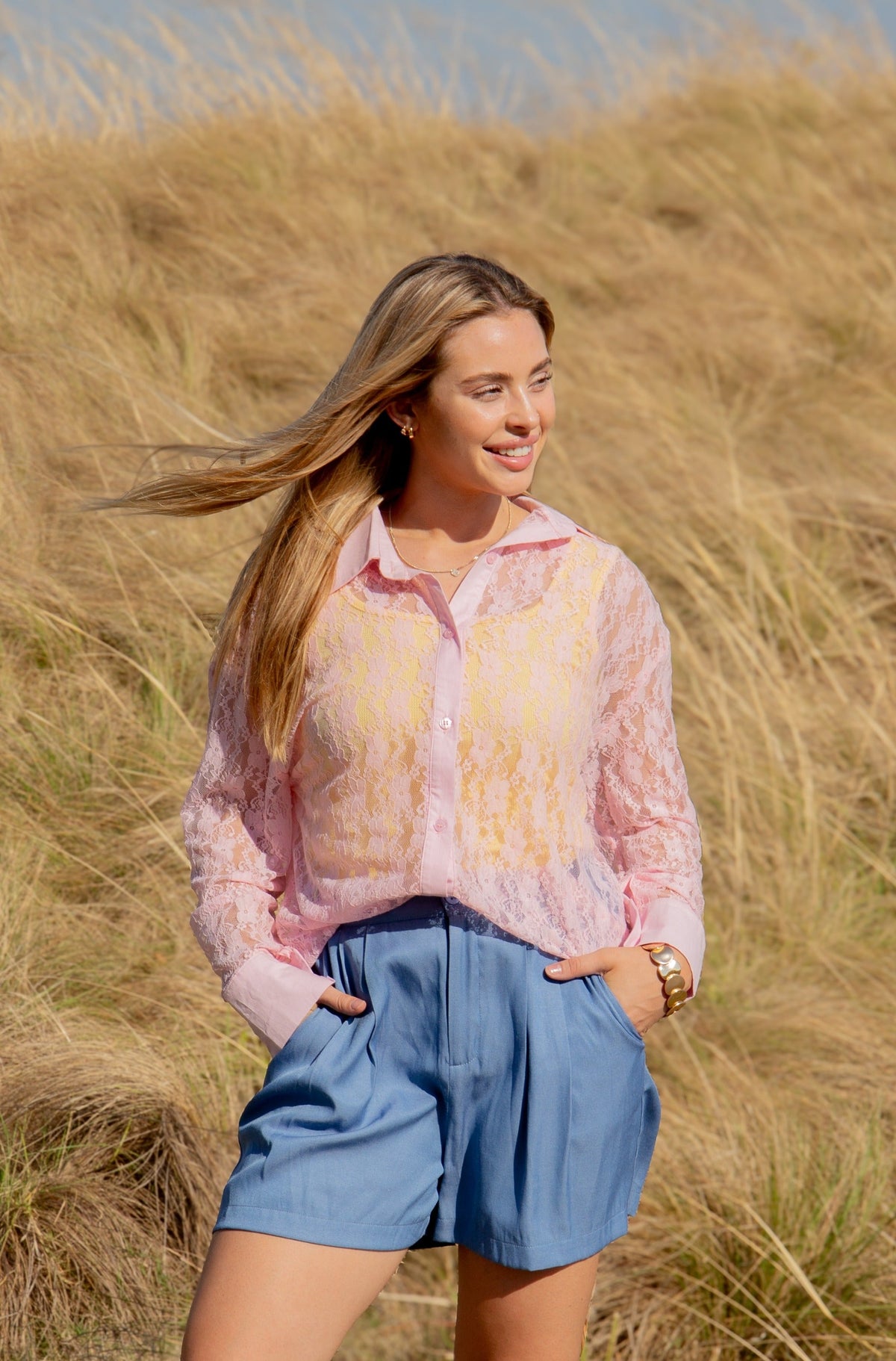 Kathryn Lace Shirt — Pink
